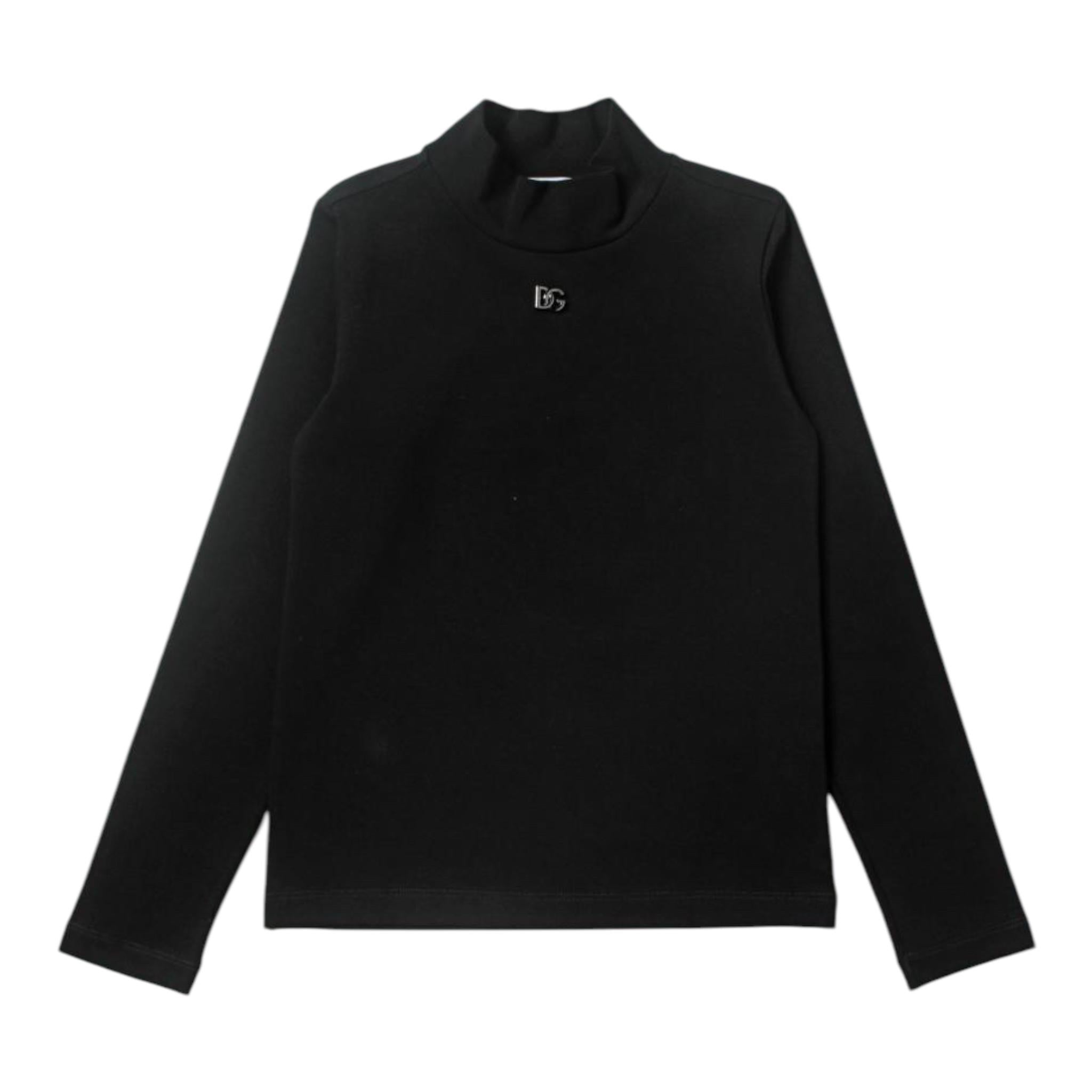 DOLCE & GABBANA maglia mezzo collo tinta unita con logo Nero per Bambina L5JTJG NERO DOLCE & GABBANA