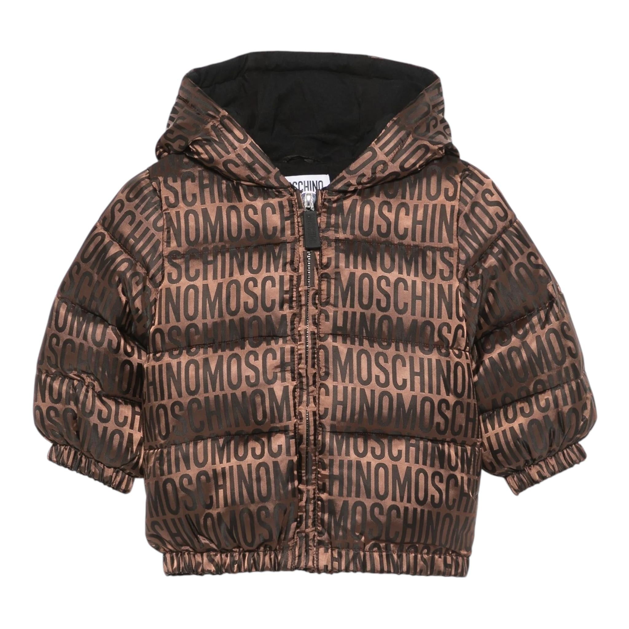 MOSCHINO giubbino tinta unita con cappuccio stampe logo Marrone per Bambino MUS02O MARRONE MOSCHINO