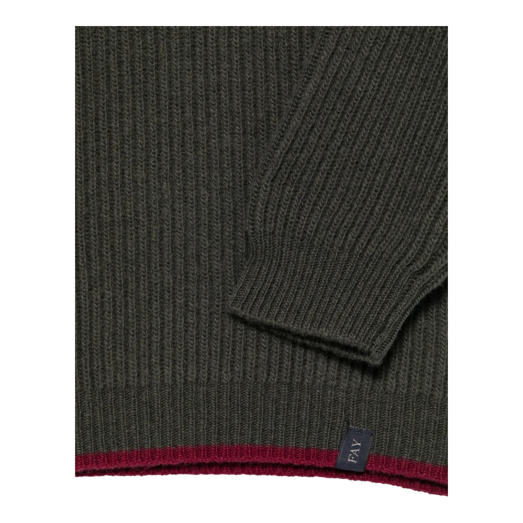 FAY maglia tinta unita girocollo con profili in contrasto Verde per Bambino FV9P00 VERDE FAY