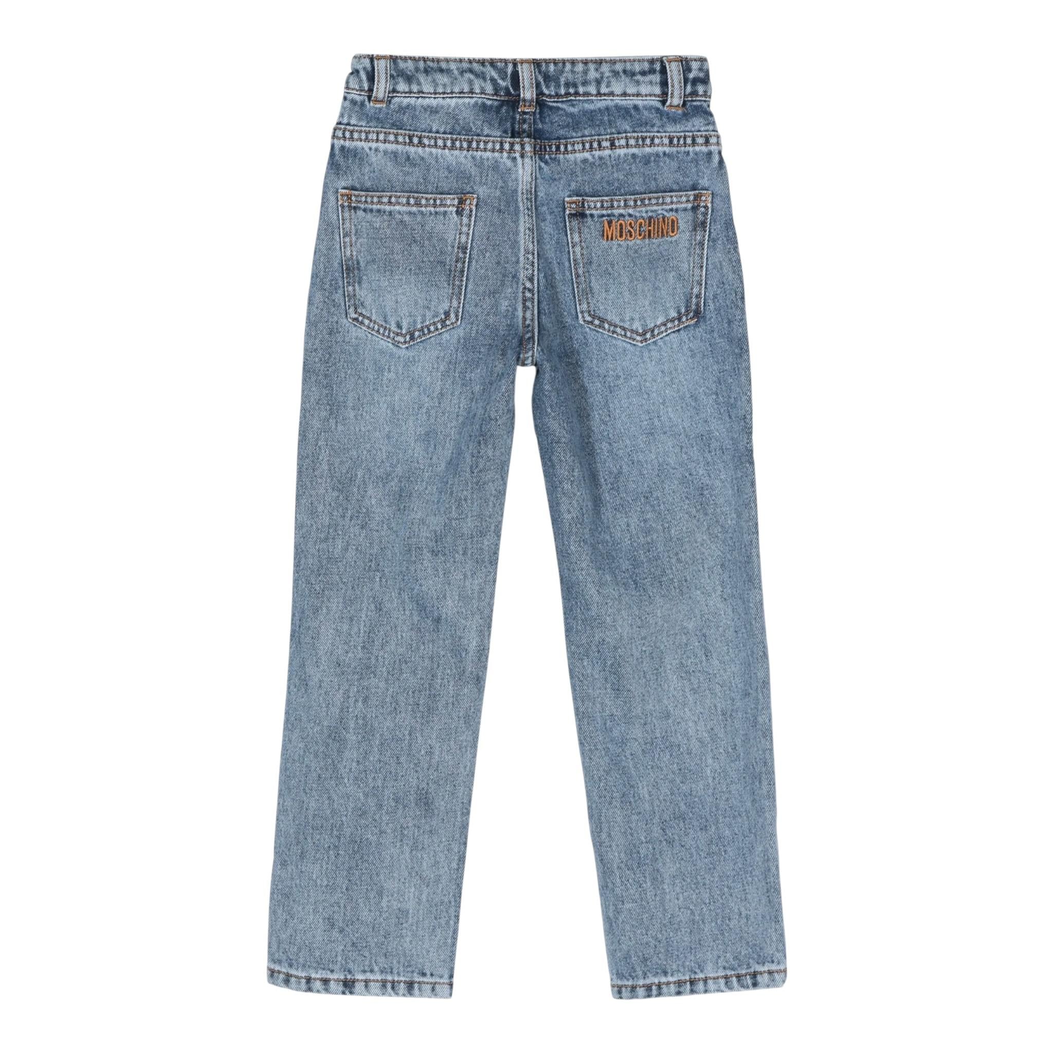 MOSCHINO jeans tinta unita con stampa logo Azzurro per Bambino HUP07YX AZZURRO MOSCHINO