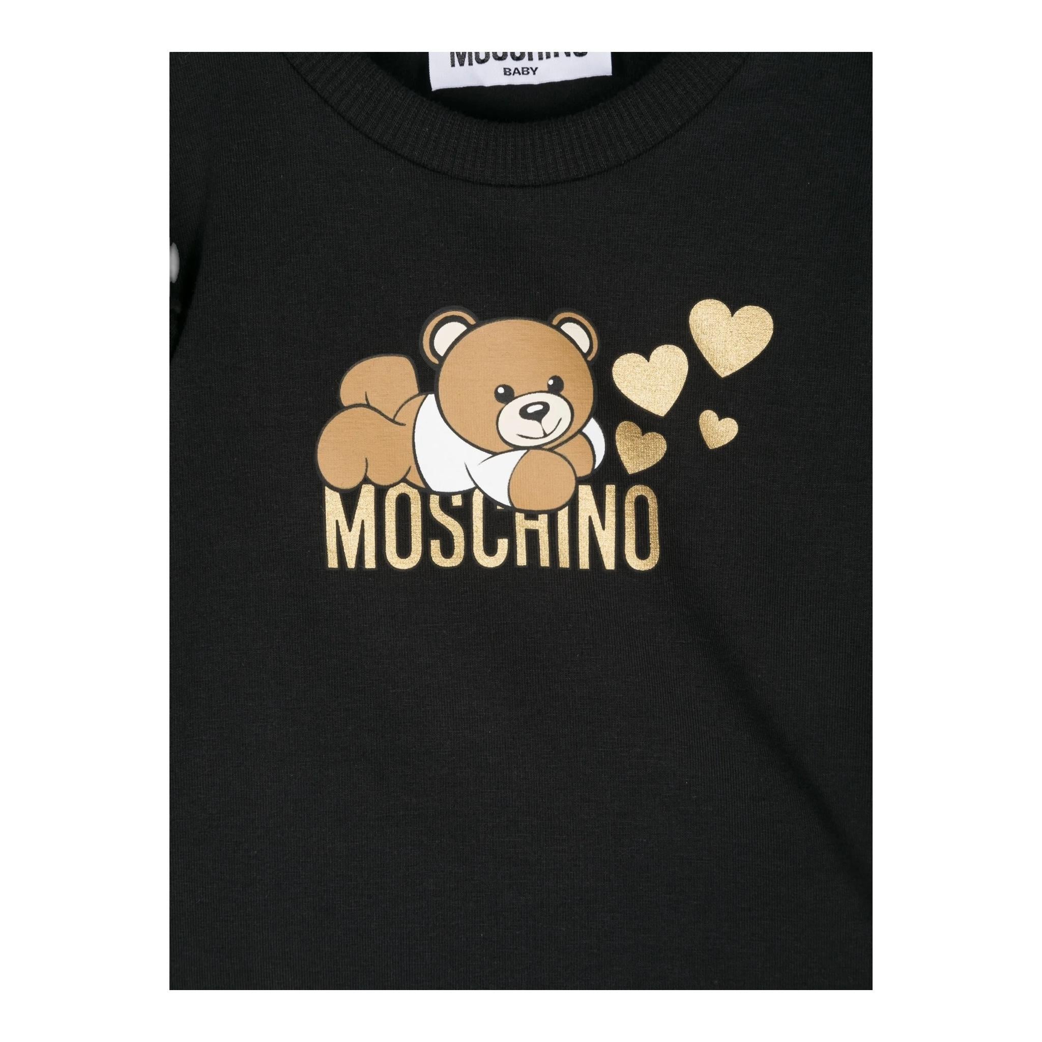 MOSCHINO shirt girocollo tinta unita con stampa in contrasto Nero per Neonata MDO00RX NERO MOSCHINO