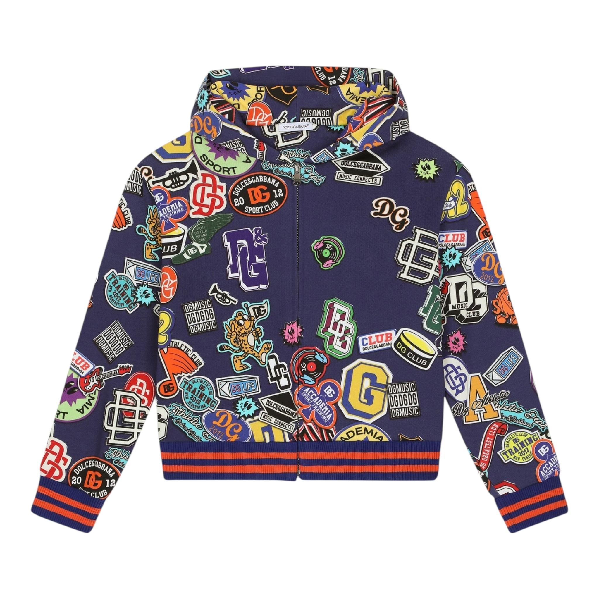 DOLCE & GABBANA felpa tinta unita con zip cappuccio e stampa Blu per Bambino L4JWFN BLU DOLCE & GABBANA