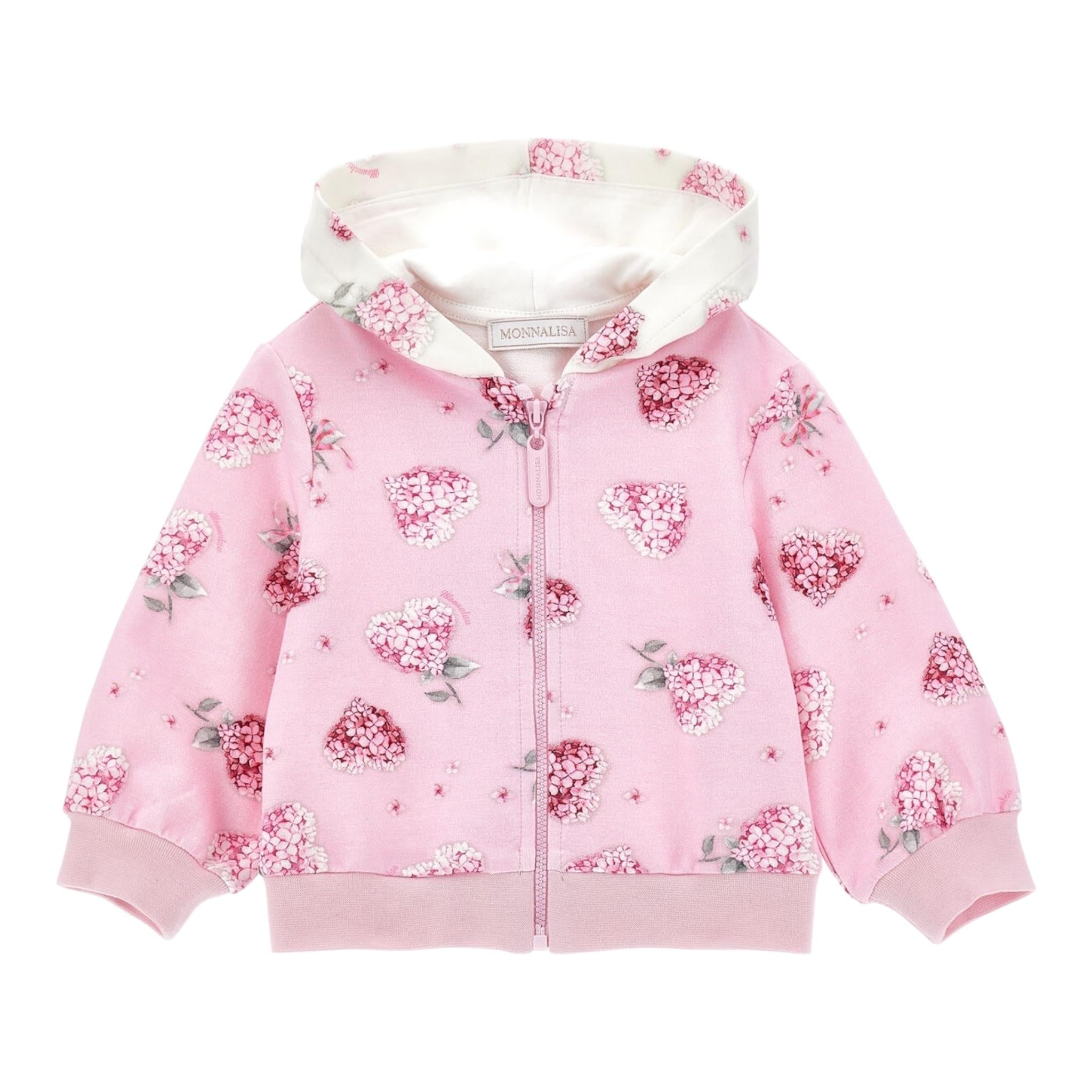 MONNALISA felpa con zip e cappuccio tinta unita cn cappuccio in contrasto Rosa per Bambina 39D800J ROSA MONNALISA