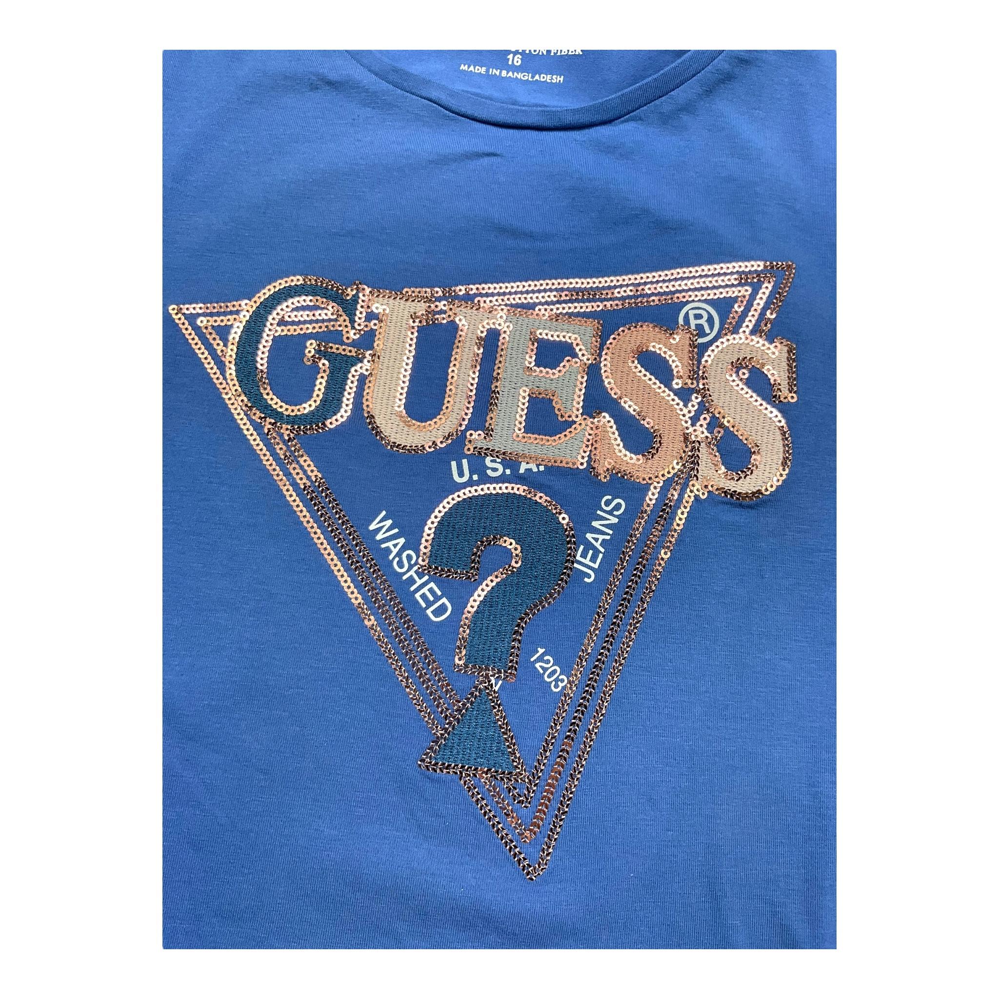 GUESS shirt tinta unita girocollo con stampa Blu per Bambina J4YI05K6YW4X BLU GUESS