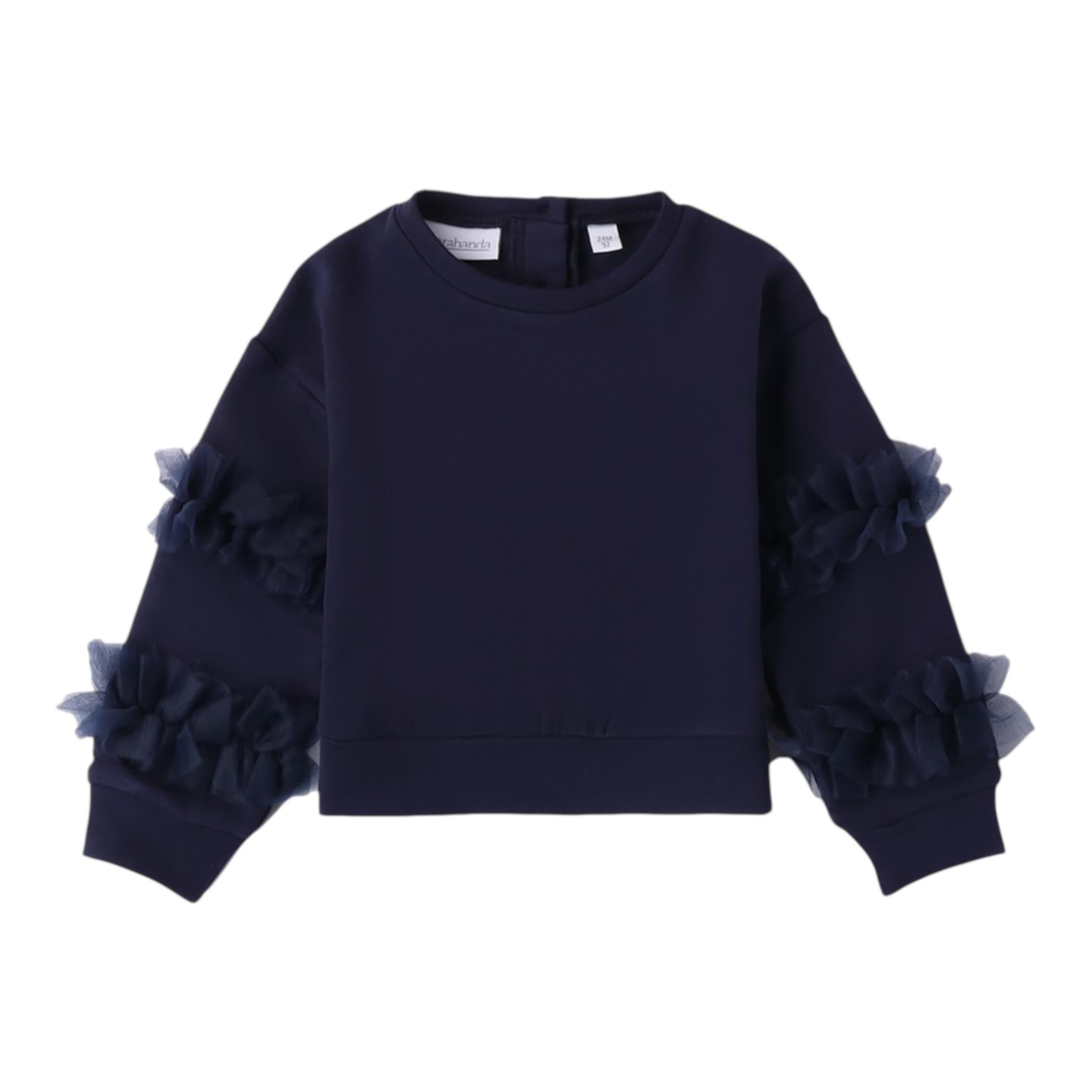 SARABANDA felpa girocollo tinta unita con tulle Blu per Neonata 0A301 BLU SARABANDA