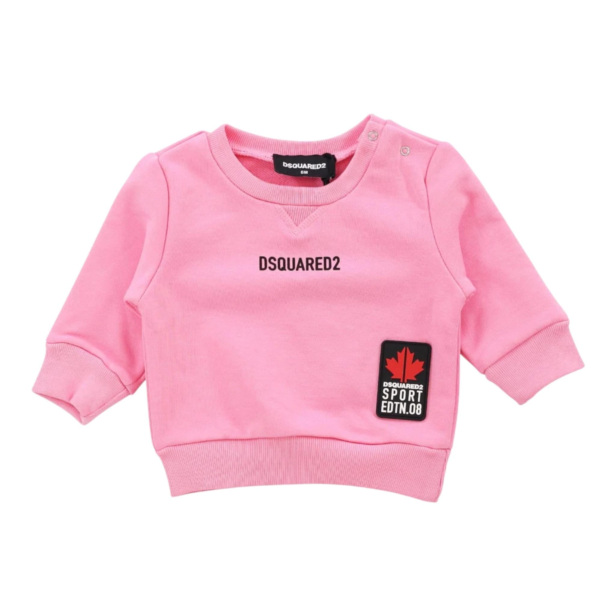 DSQUARED2 felpa chiusa girocollo tinta unita cn stampa logo Rosa per Neonata DQ1881 ROSA DSQUARED2