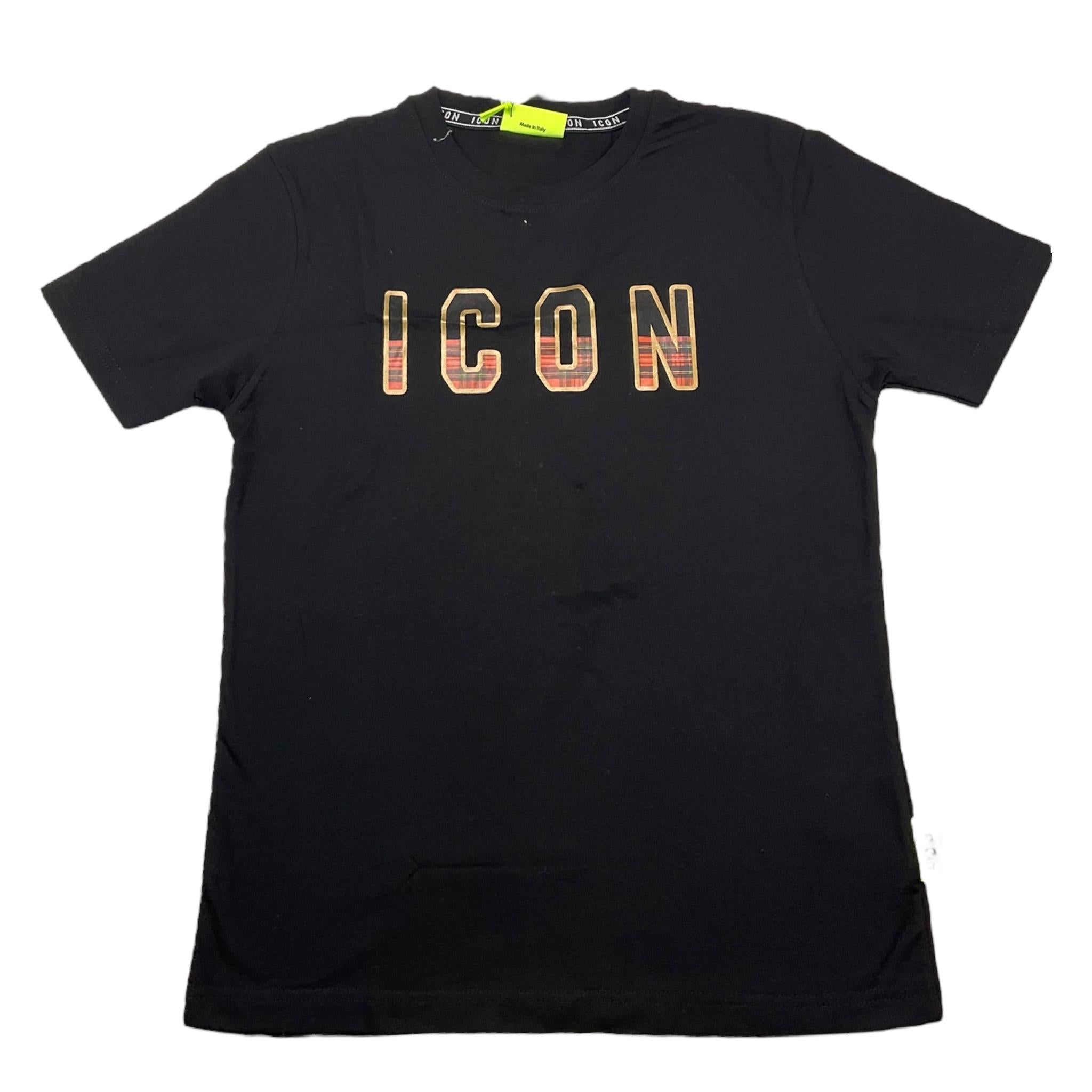 ICON t-shirt girocollo tinta unita con logo Nero per Bambino IBKS008 NERO ICON