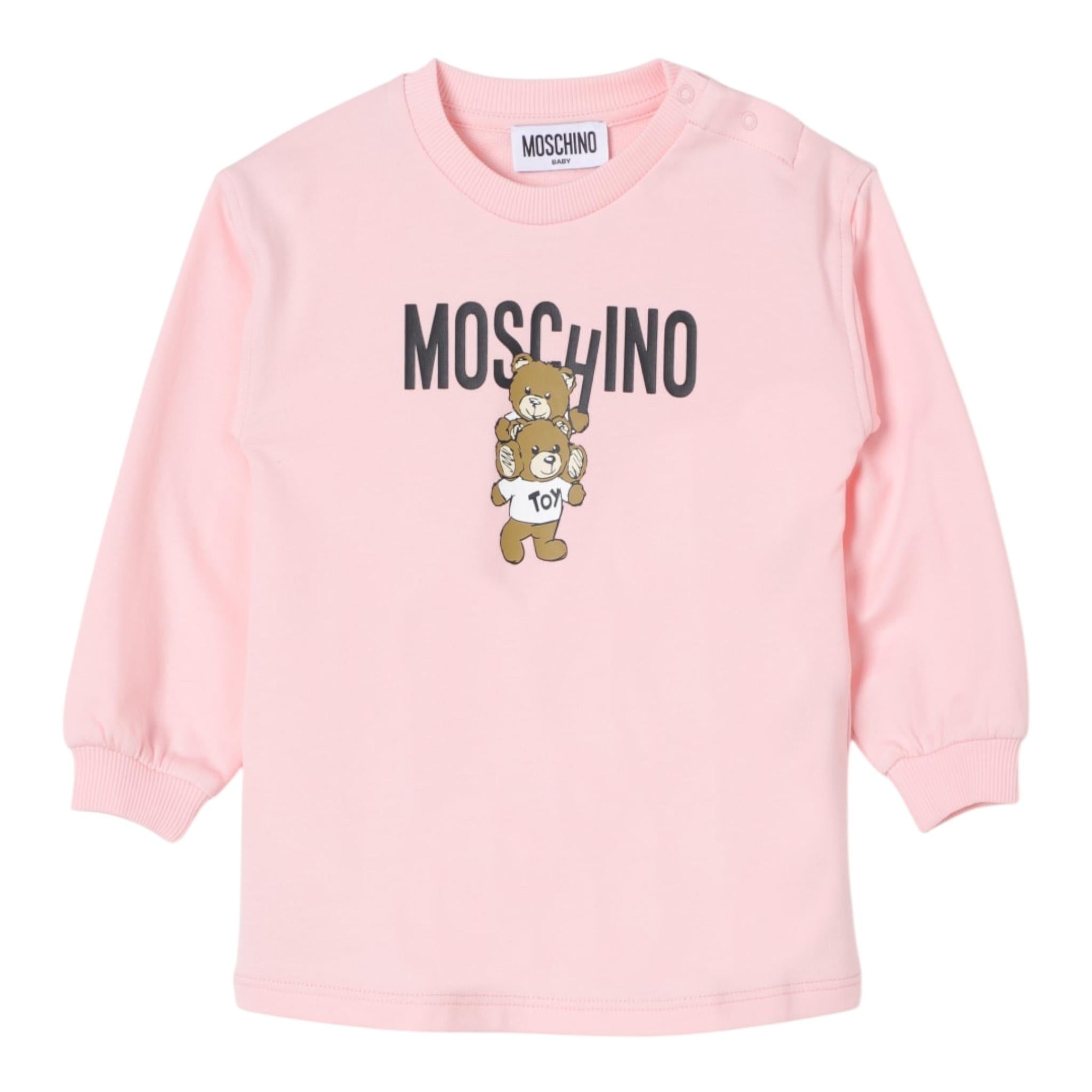 MOSCHINO abito felpa girocollo tinta unita con stampa in contrasto Rosa per Neonata MDV08N ROSA MOSCHINO