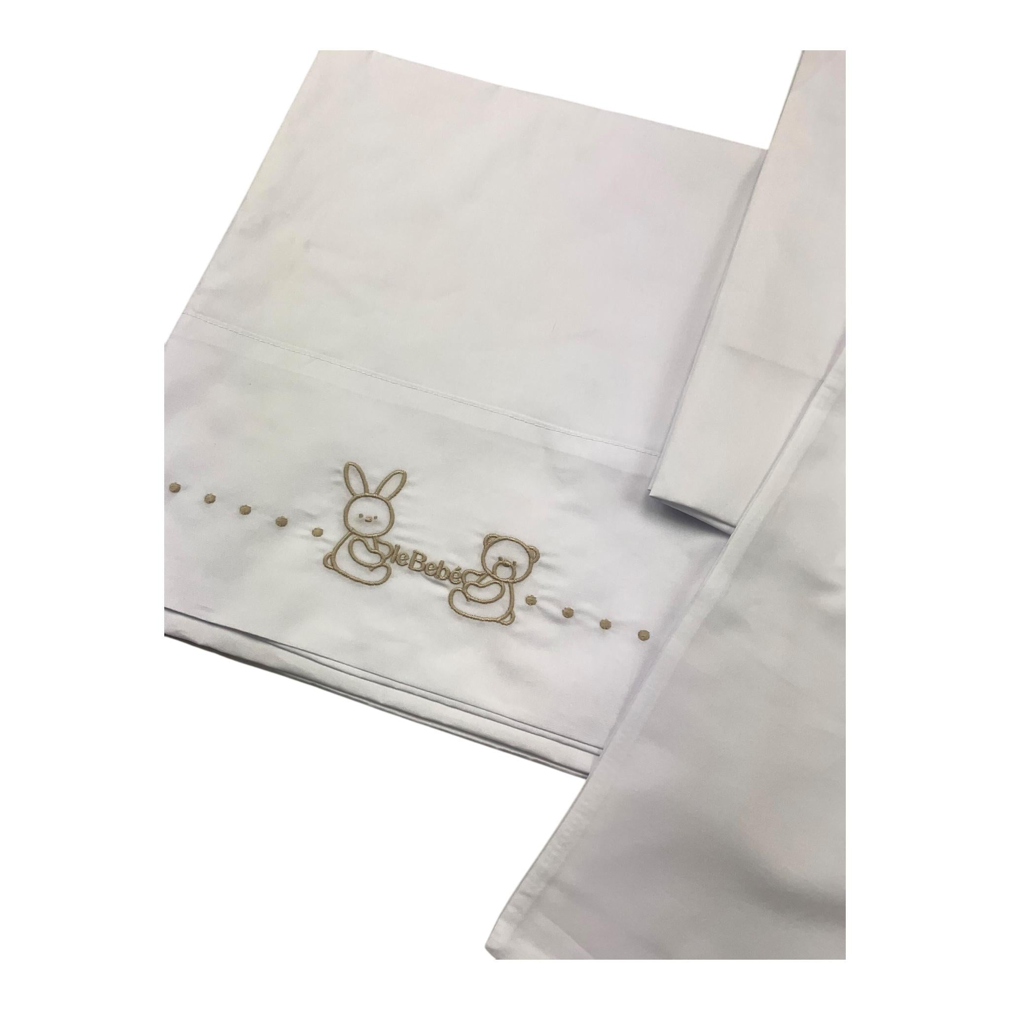 LE BEBE' set 3 pezzi lenzuola tinta unita cn ricami Bianco per Neonato LBB5063 BIANCO LE BEBE'