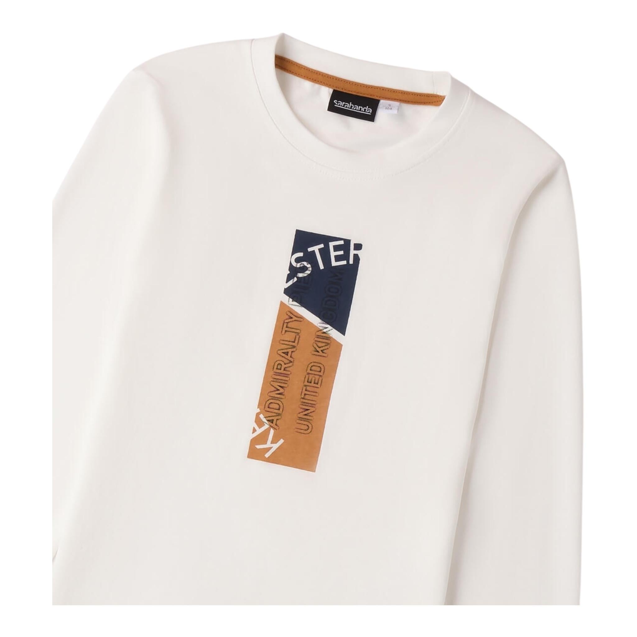 SARABANDA shirt girocollo tinta unita con stampa in contrasto Bianco per Bambino A521 BIANCO SARABANDA