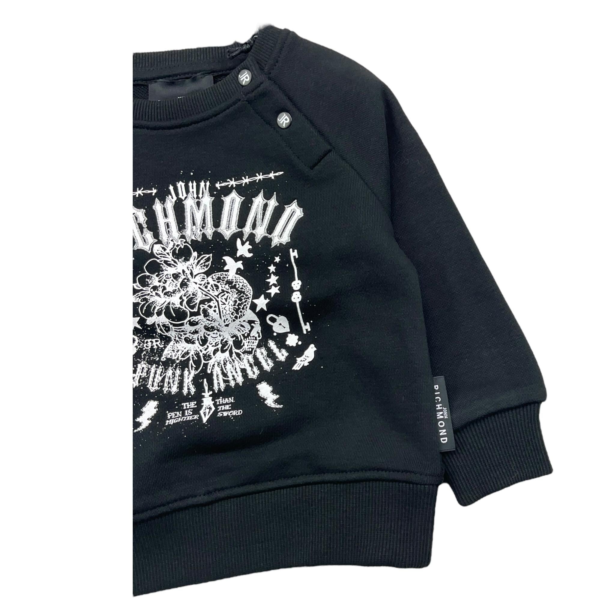 JOHN RICHMOND felpa chiusa girocollo tinta unita cn stampa in contrasto Nero per Neonato RIA25119FE NERO JOHN RICHMOND