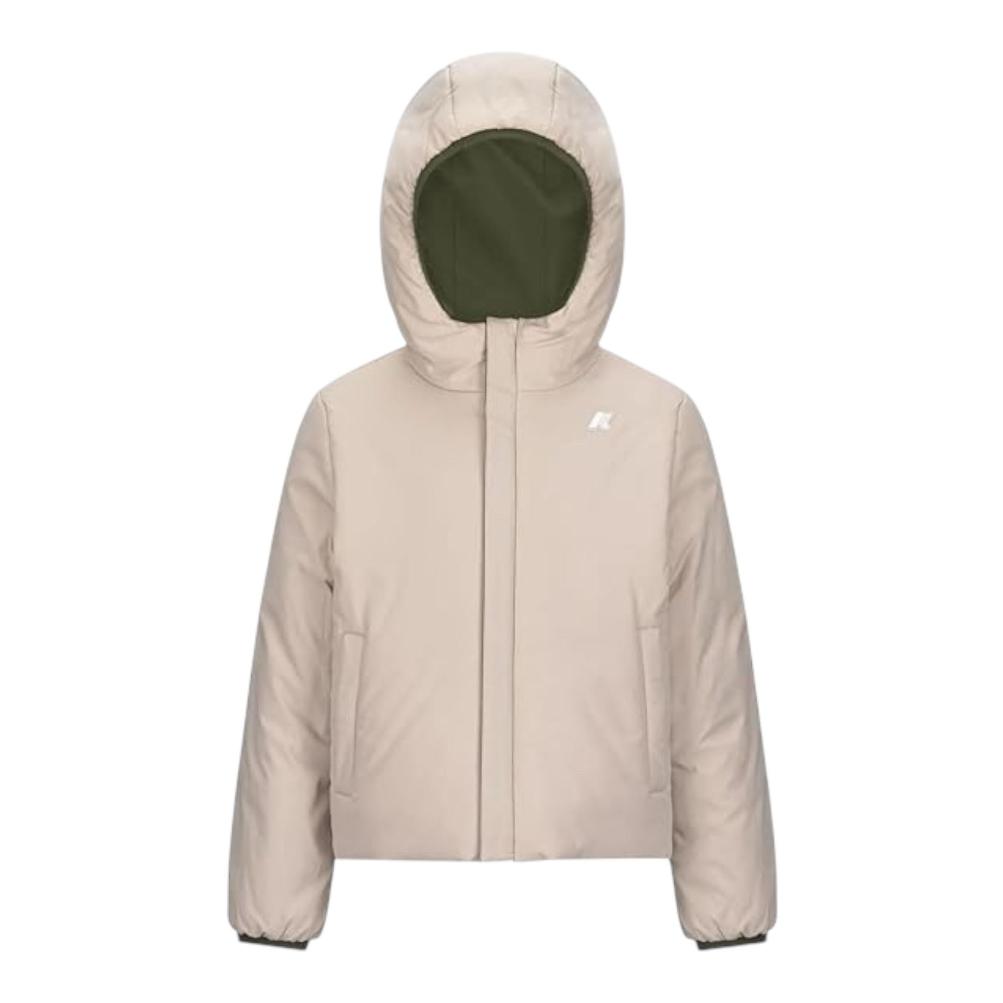K-WAY giubbino reversibile bicolore con cappuccio Verde/beige per Bambino K71337WXX VERDE/BEIGE K-WAY