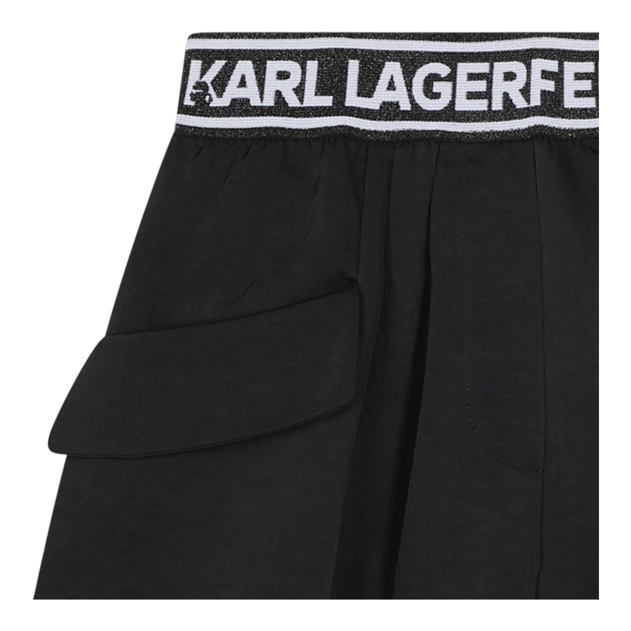 KARL LAGERFELD short tinta unita con elastic in vita logato Nero per Bambina Z30201 NERO KARL LAGERFELD