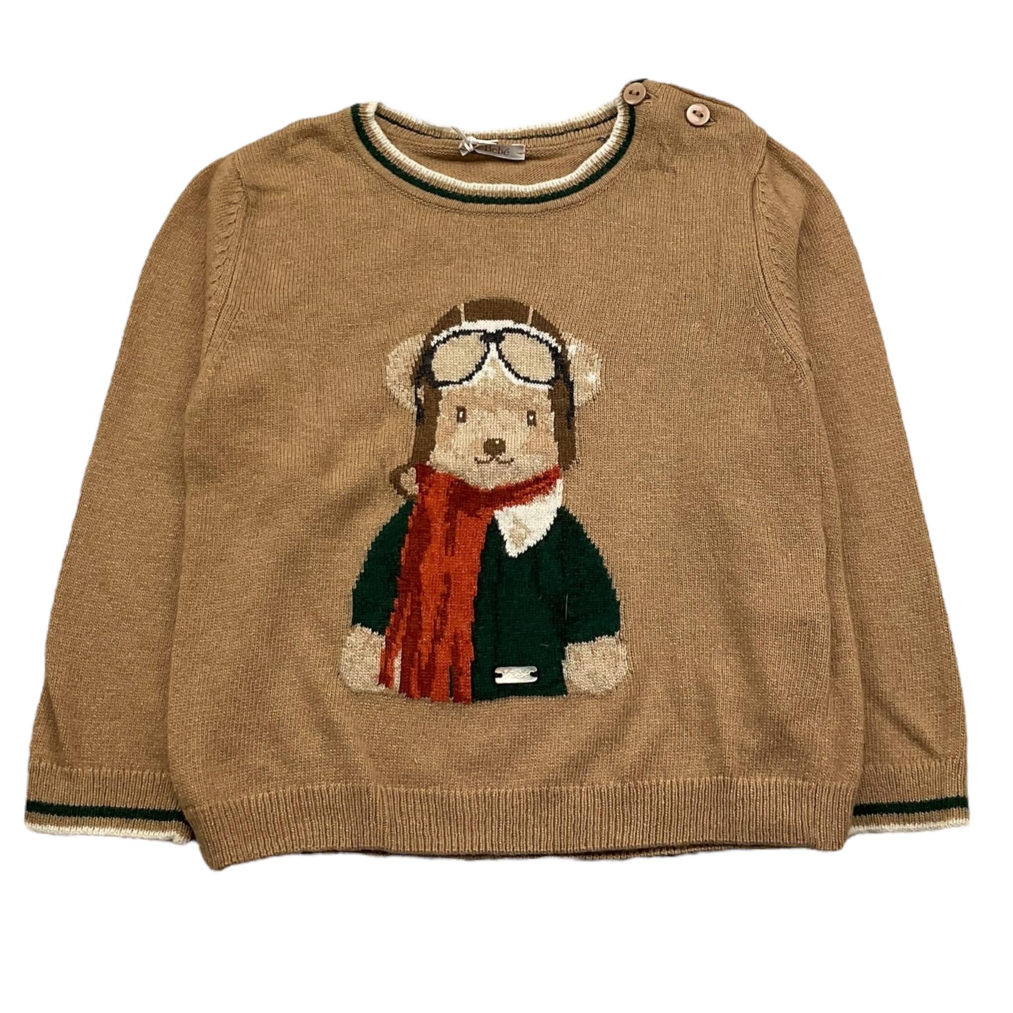 LE BEBE' maglia girocollo tinta unita con ricamo orso Cammello per Neonato LBB4744 CAMMELLO LE BEBE'