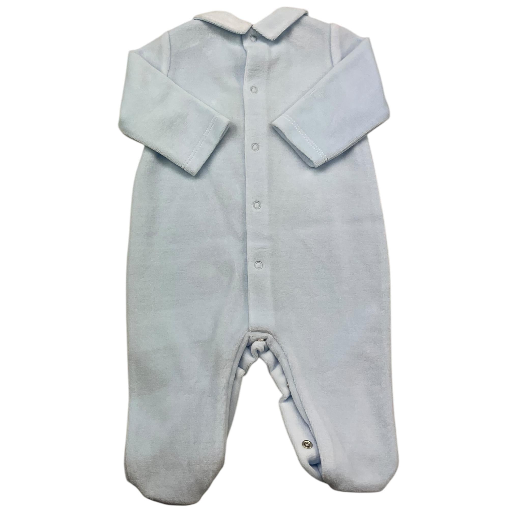 LE BEBE' tutina manica lunga tinta unita in ciniglia Azzurro per Neonato LBB5072 AZZURRO LE BEBE'