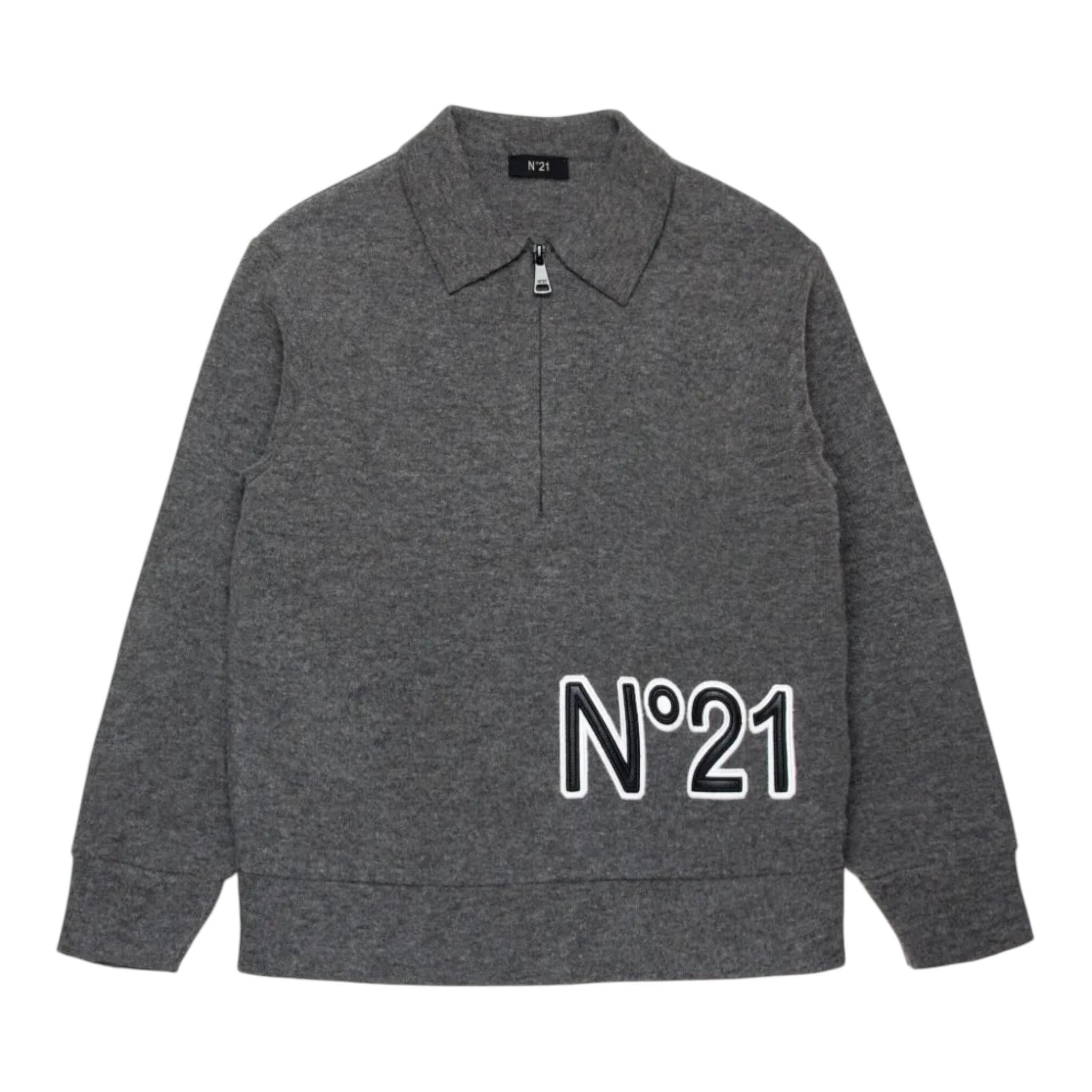 N°21 maglia tinta unita con zip e stampa Grigio per Bambino N21967 GRIGIO N°21