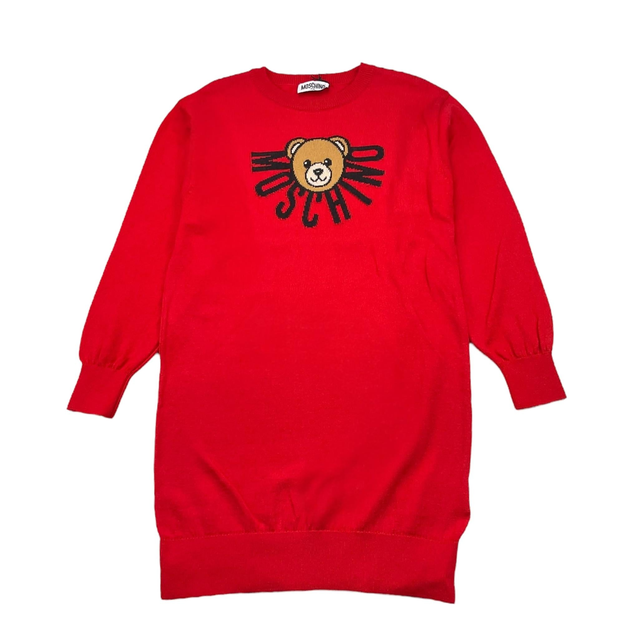 MOSCHINO abito in maglia girocollo tinta unita con stampa Rosso per Bambina HDV0GZ ROSSO MOSCHINO
