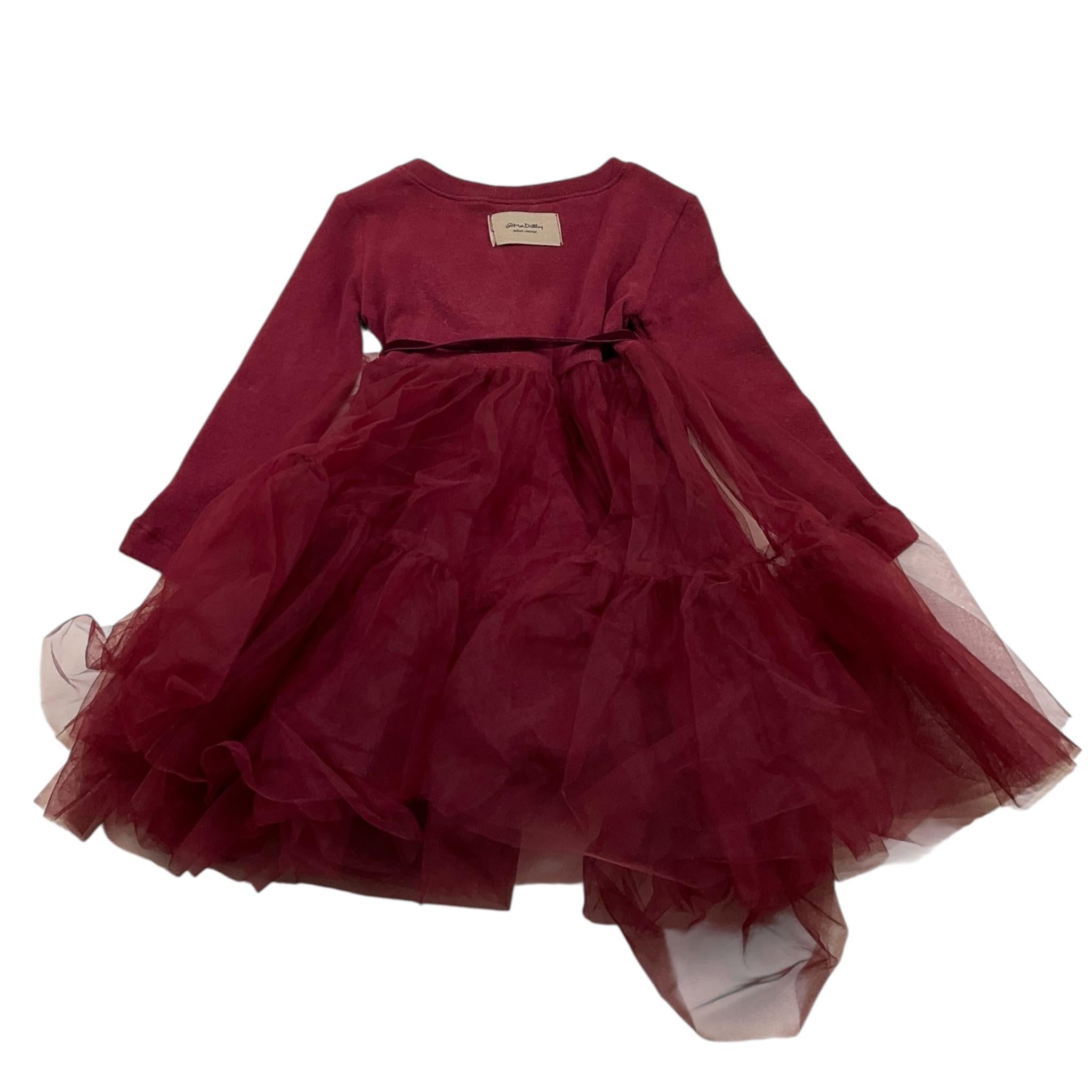 @MADILLY abito tinta unita manica lunga con tulle Bordeaux per Neonata 01908N BORDEAUX @MADILLY