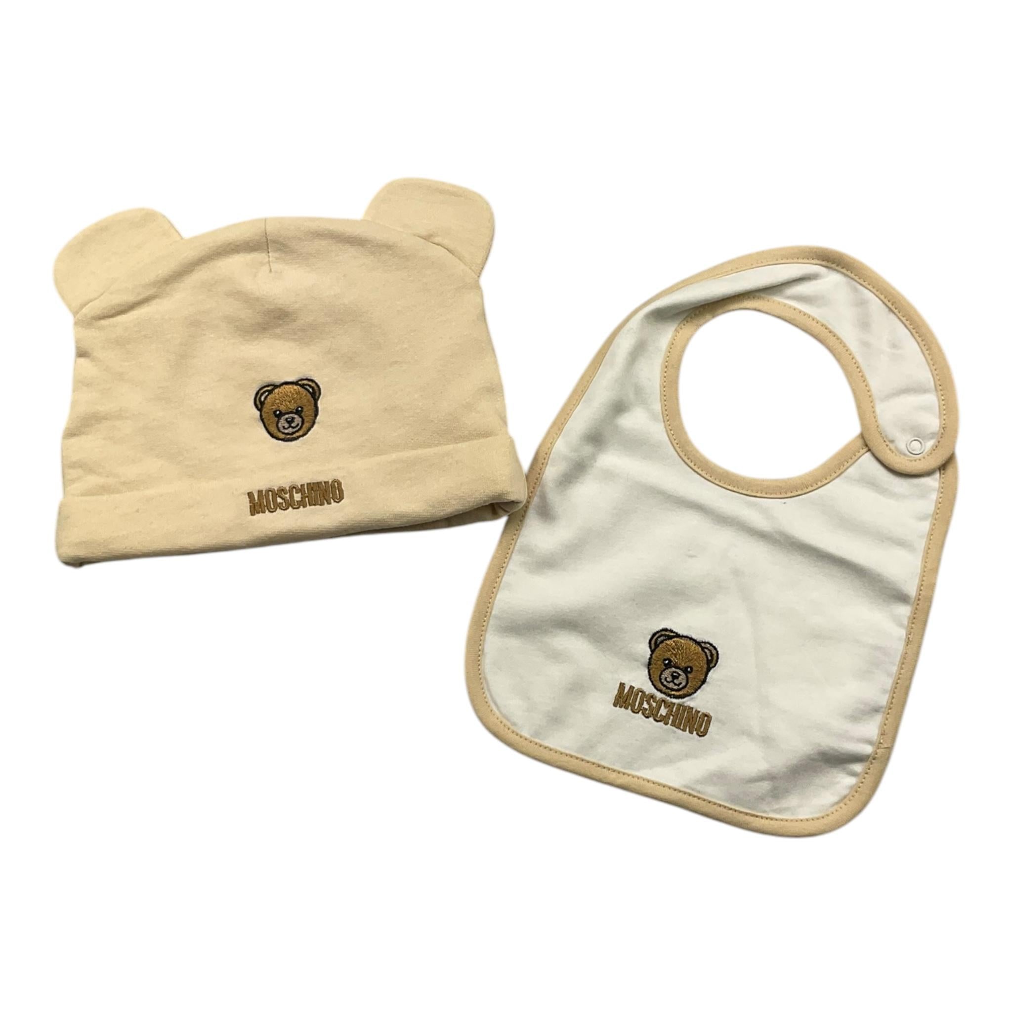MOSCHINO set cappello-bavetta tinta unita Sabbia per Neonato NDKE SABBIA MOSCHINO