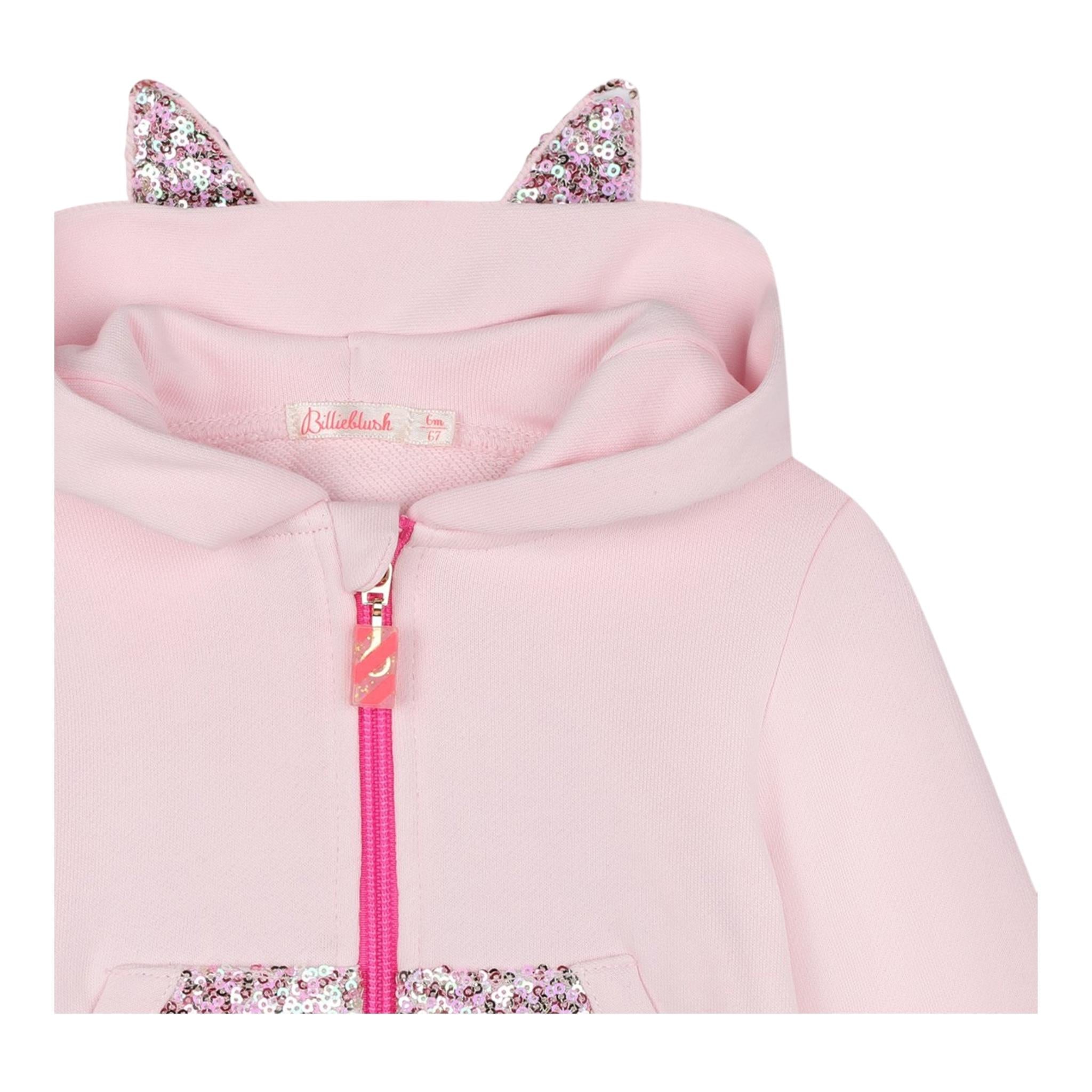 BillIEBLUSH felpa con zip e cappuccio tinta unita con pailettes Rosa per Neonata U20532 ROSA BillIEBLUSH