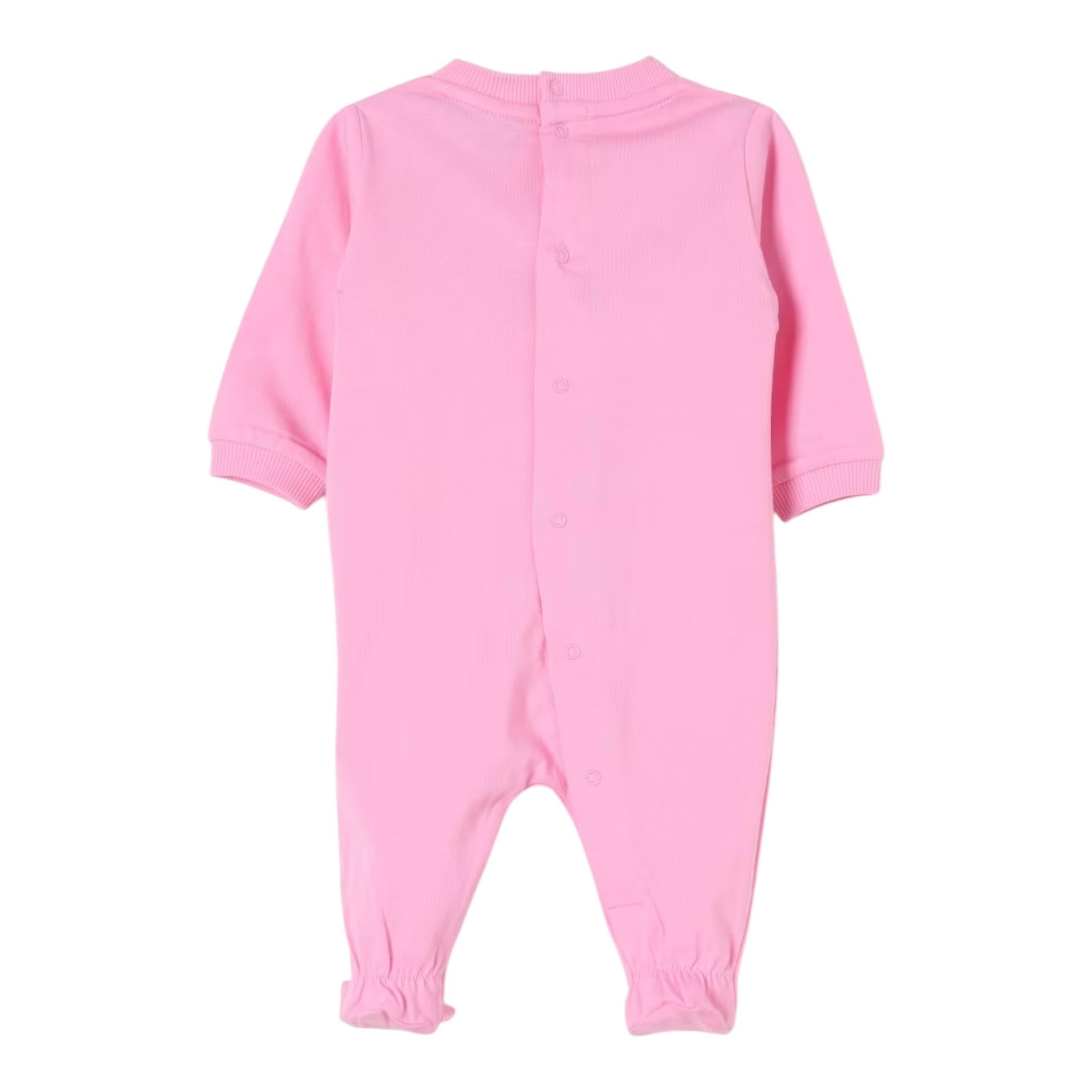 MOSCHINO tutina manica lunga tinta unita con stampa in contrasto Rosa per Neonata MUT040 ROSA MOSCHINO
