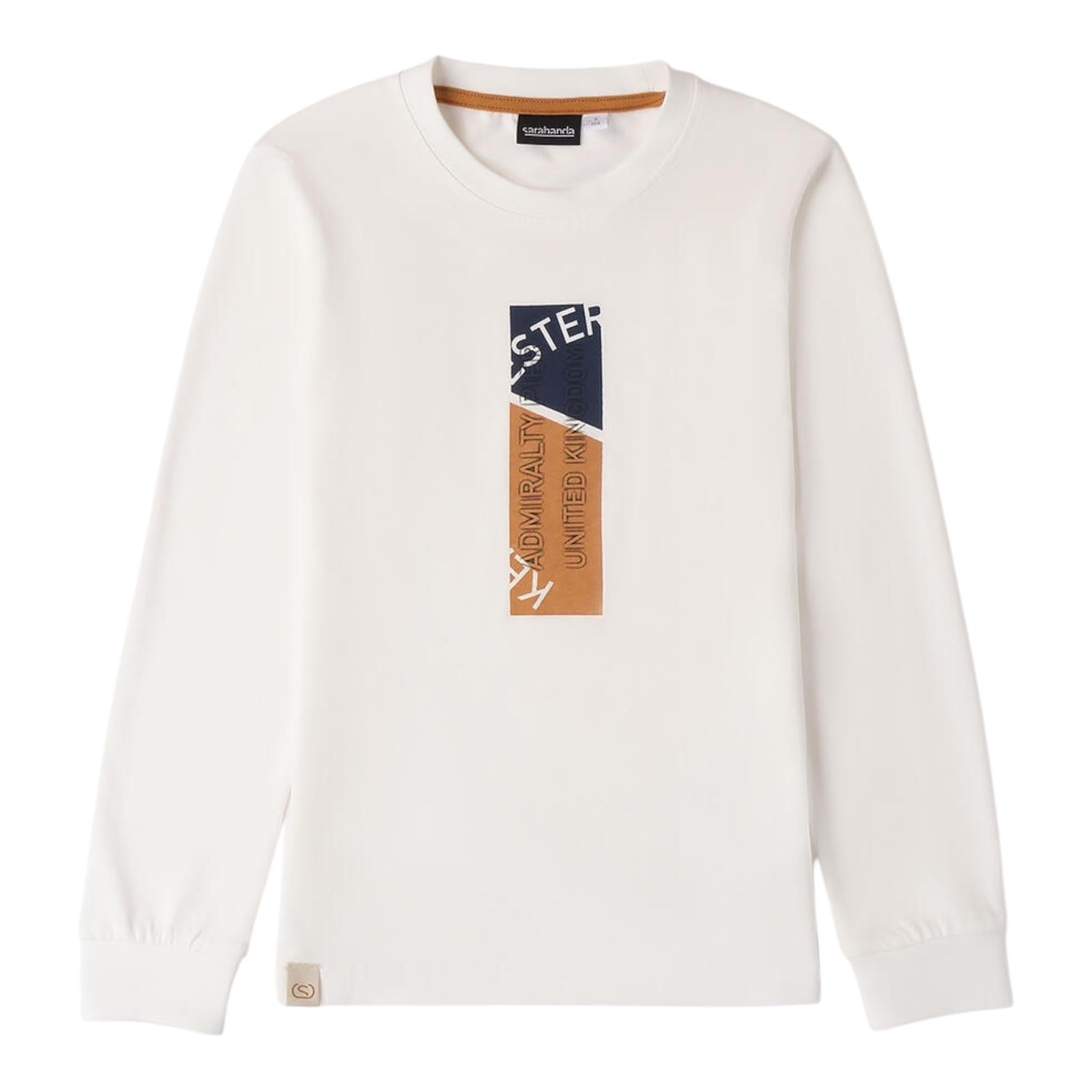SARABANDA shirt girocollo tinta unita con stampa in contrasto Bianco per Bambino A521 BIANCO SARABANDA