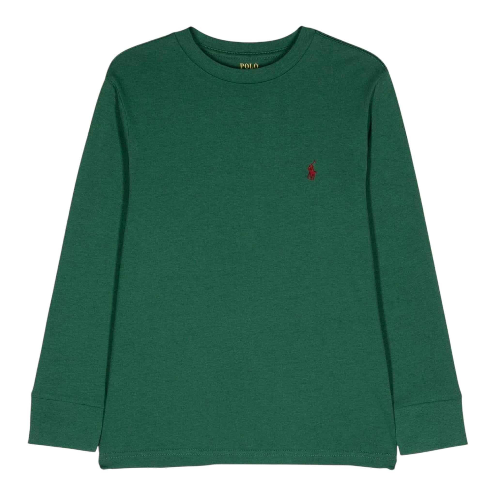 RALPH LAUREN shirt girocollo tinta unita con polsini Verde per Bambino 322854677087 VERDE RALPH LAUREN