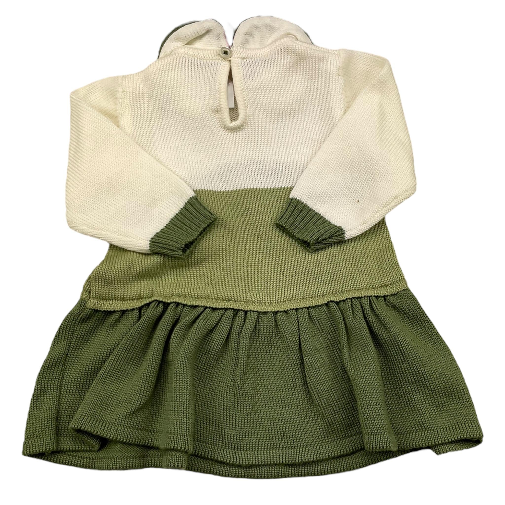 COLORI CHIARI abito manica lunga bicolore con ricami Panna/verde per Neonata FF107179 PANNA/VERDE COLORI CHIARI