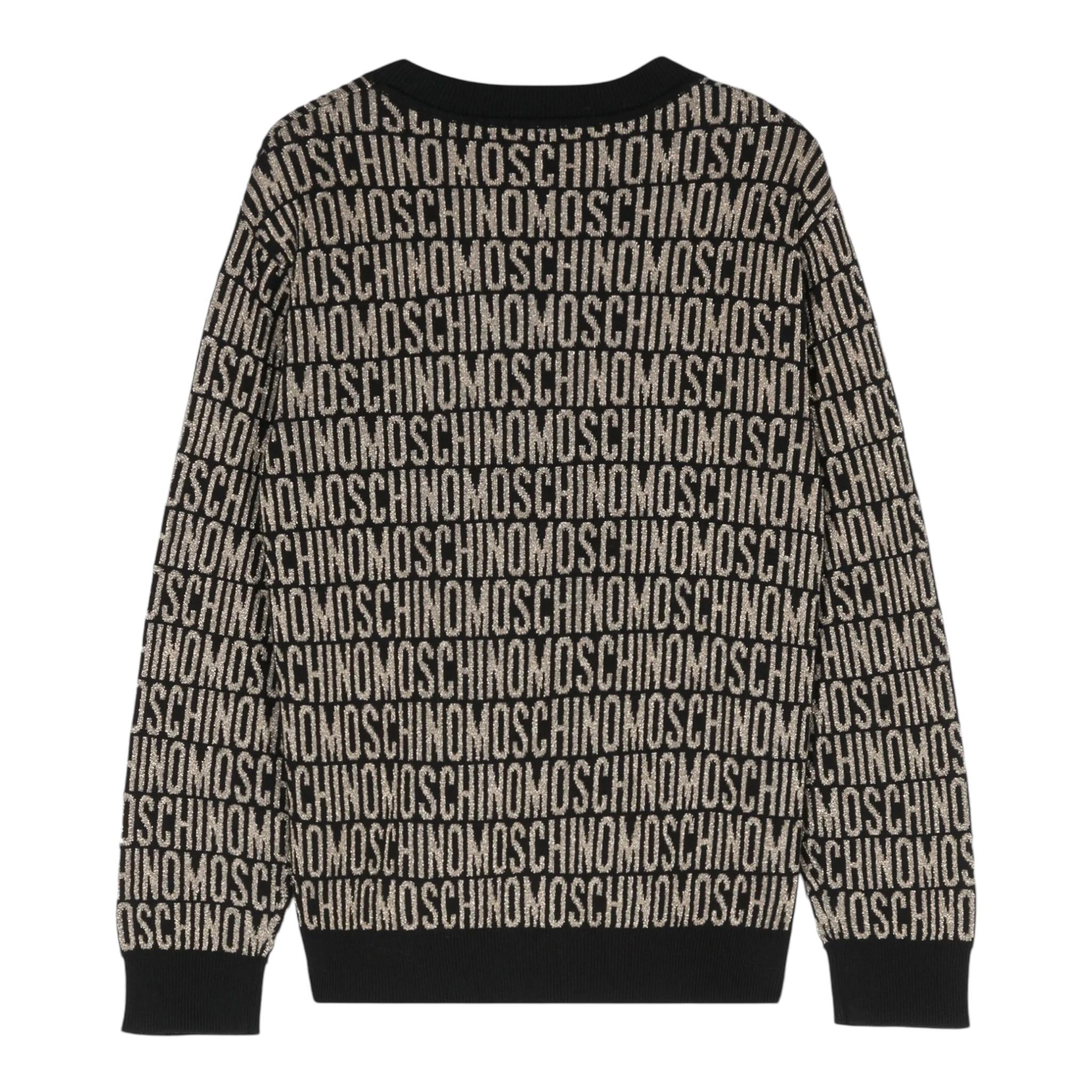 MOSCHINO maglia girocollo tinta unita cn stampa logo in contrast Nero per Bambina MWW00J NERO MOSCHINO
