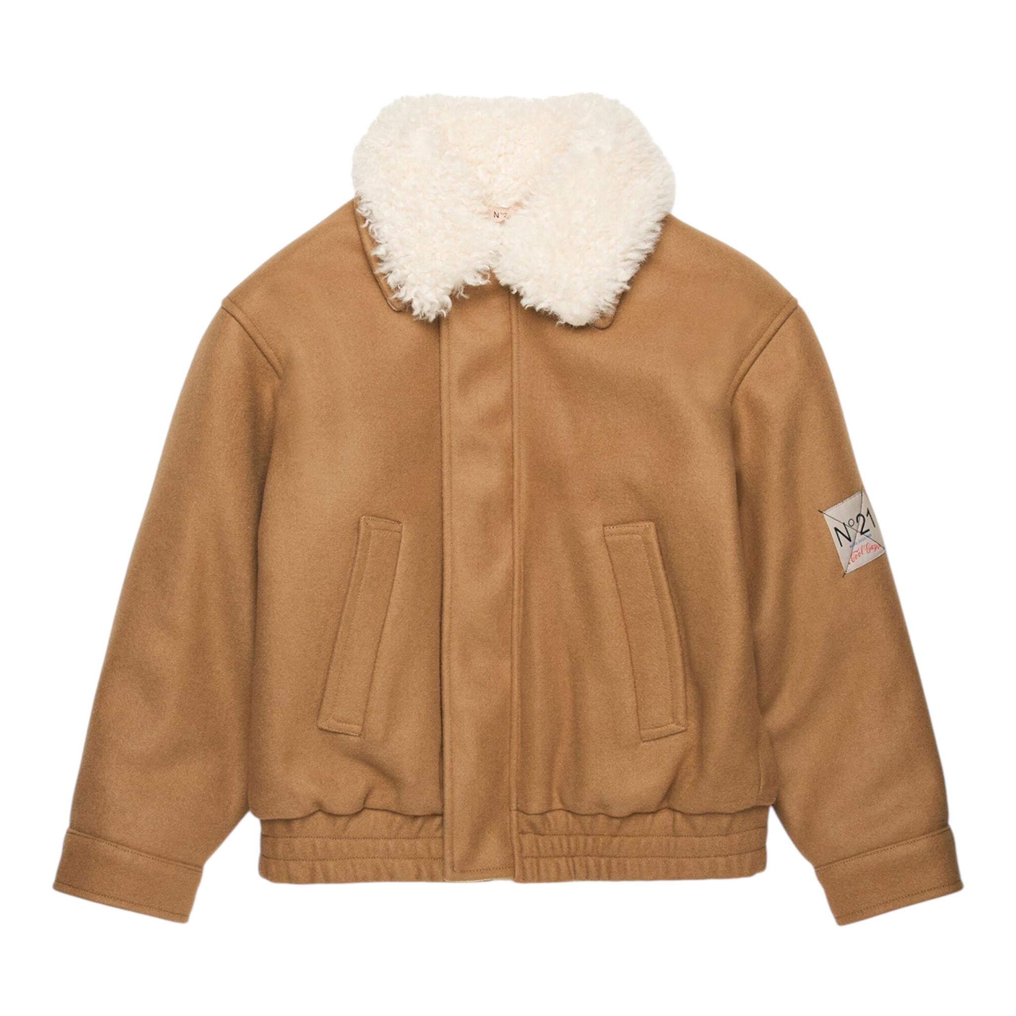 N°21 montone tinta unita con collo pelliccia Beige per Bambino N21981 BEIGE N°21