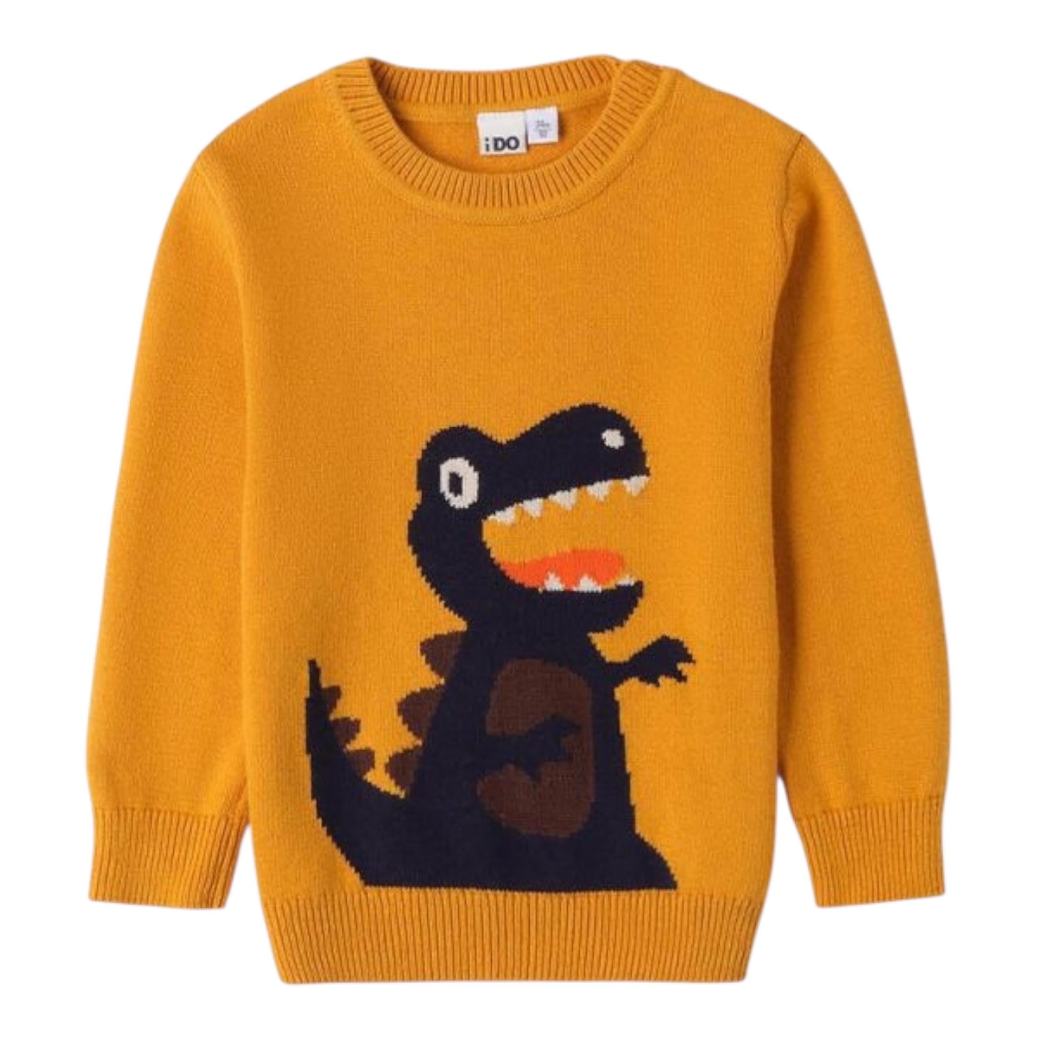 I DO maglia girocollo tinta unita cn ricamo dinosauro Senape per Neonato 4A416 SENAPE I DO