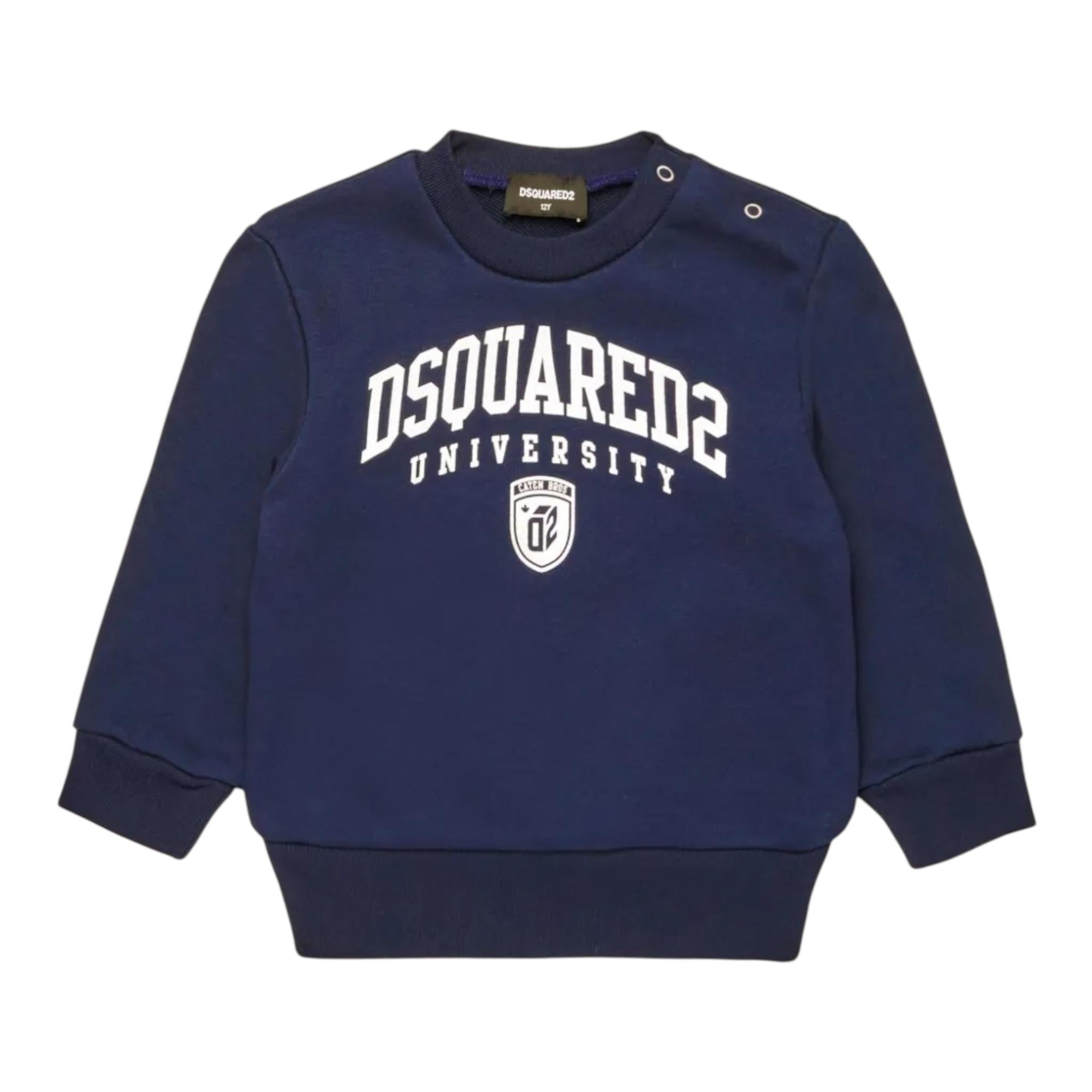 DSQUARED2 felpa chiusa girocollo tinta unita con logo Blu per Neonato DQ2501 BLU DSQUARED2