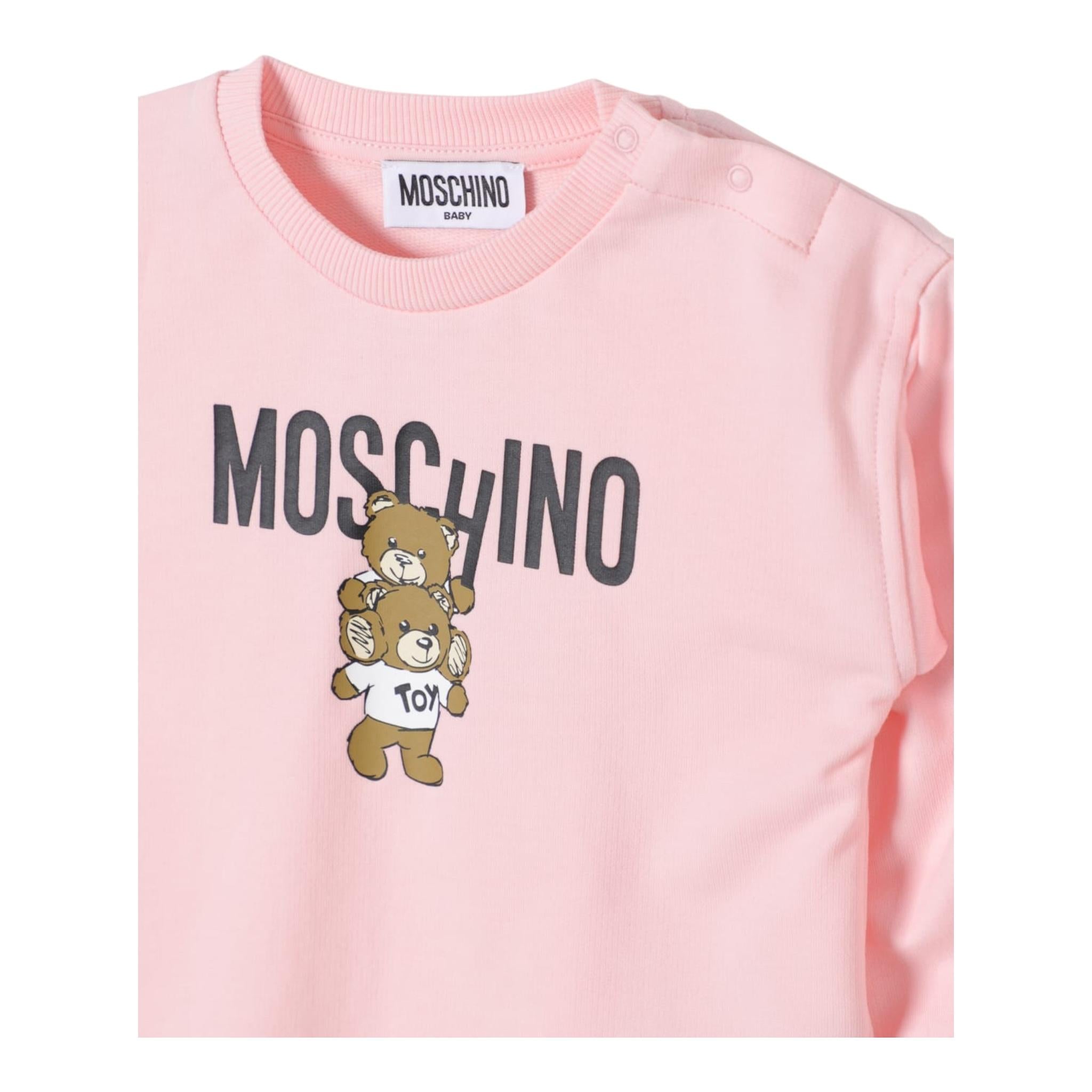 MOSCHINO abito felpa girocollo tinta unita con stampa in contrasto Rosa per Neonata MDV08N ROSA MOSCHINO