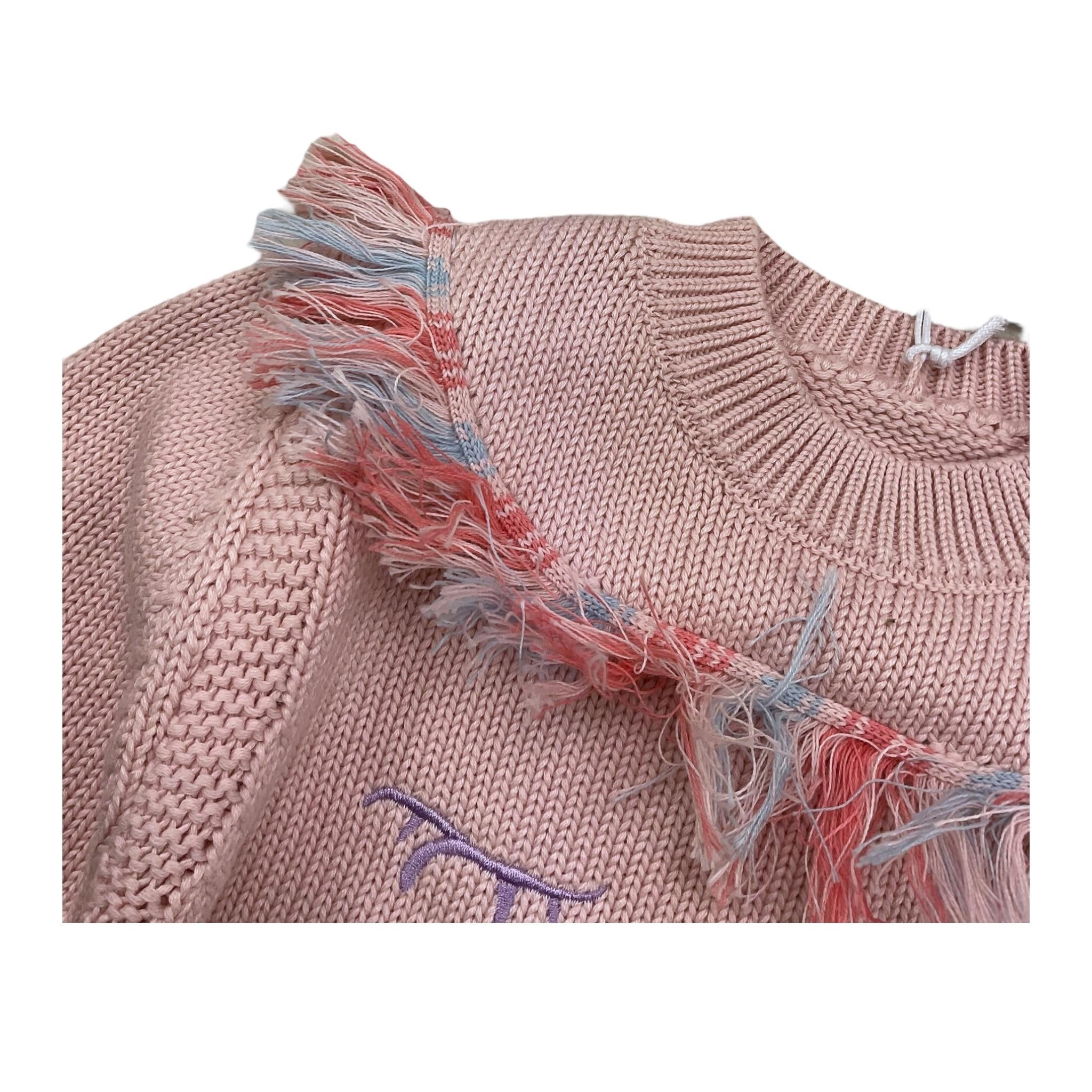 STELLA McCARTNEY maglia girocollo tinta unita con ricami e frange Rosa per Neonata TT9060 ROSA STELLA McCARTNEY