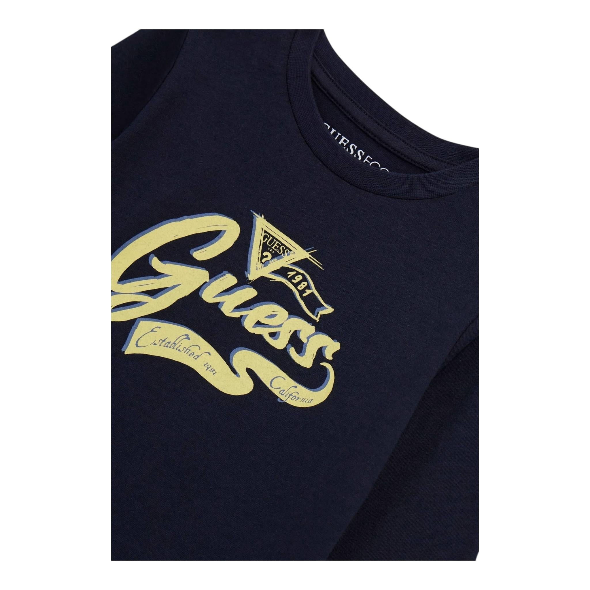 GUESS shirt girocollo tinta unita cn stampa logo Blu per Neonato I4YI04K8HM4 BLU GUESS