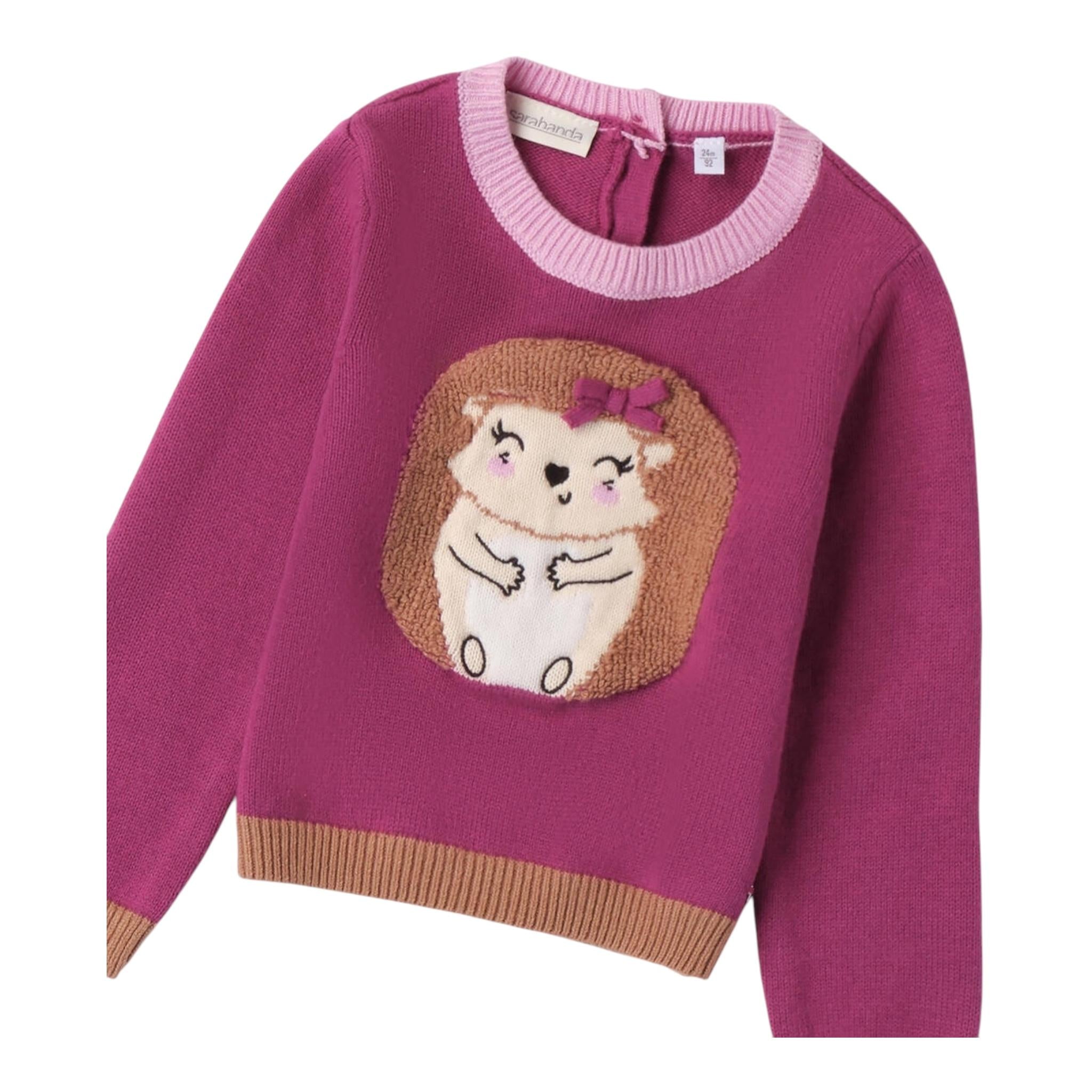 SARABANDA maglia girocollo tinta unita cn stampa e profili in contrasto Fuxia per Bambina A211 FUXIA SARABANDA