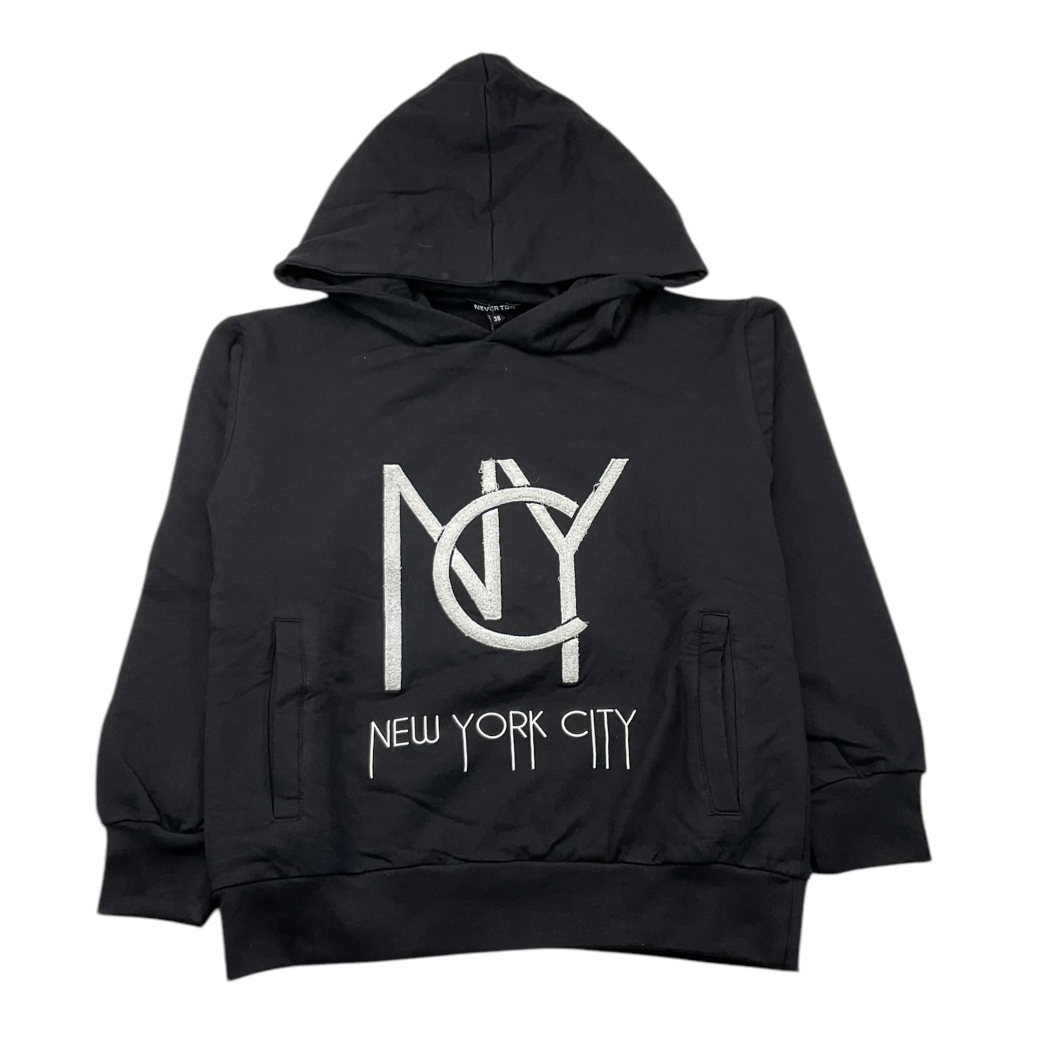 NEVER TOO felpa chiusa con cappuccio tinta unita con stampa in contrasto Nero per Bambino NT2108R NERO NEVER TOO