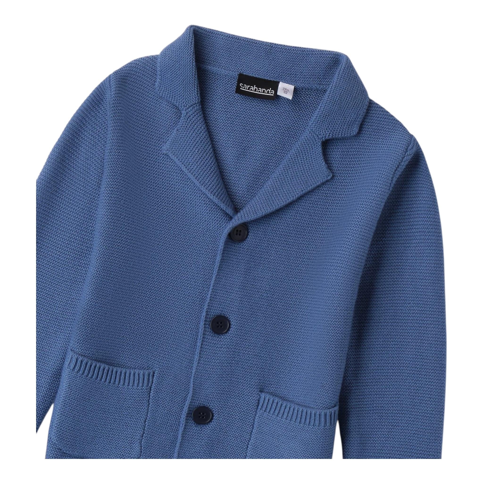 SARABANDA cardigan tinta unita con bottoni e toppe Blu per Bambino A104J BLU SARABANDA
