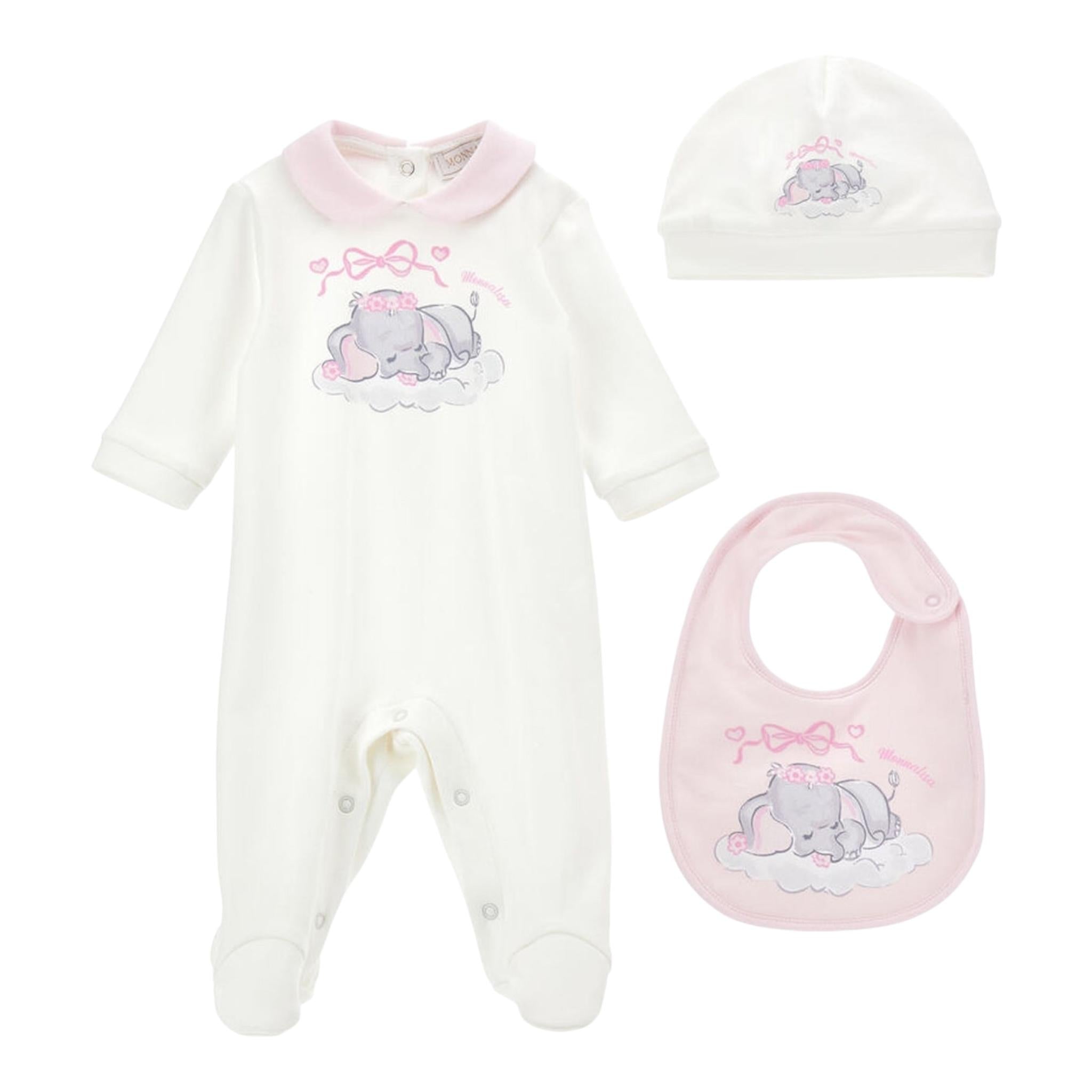 MONNALISA set tutina tinta unita con stampa-cappello-bavetta Bianco per Neonata 35D500X BIANCO MONNALISA