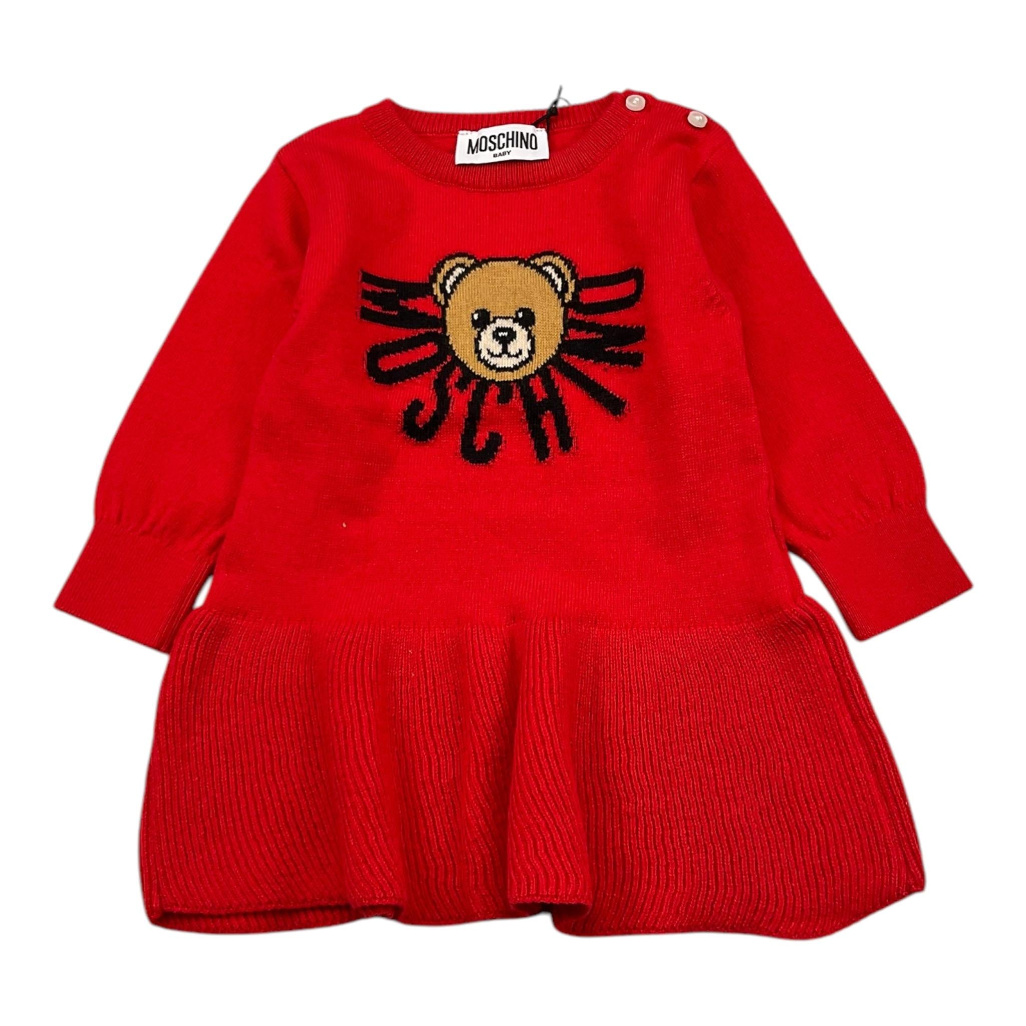 MOSCHINO abito in maglia tinta unita con logo Rosso per Neonata MDV0CT ROSSO MOSCHINO