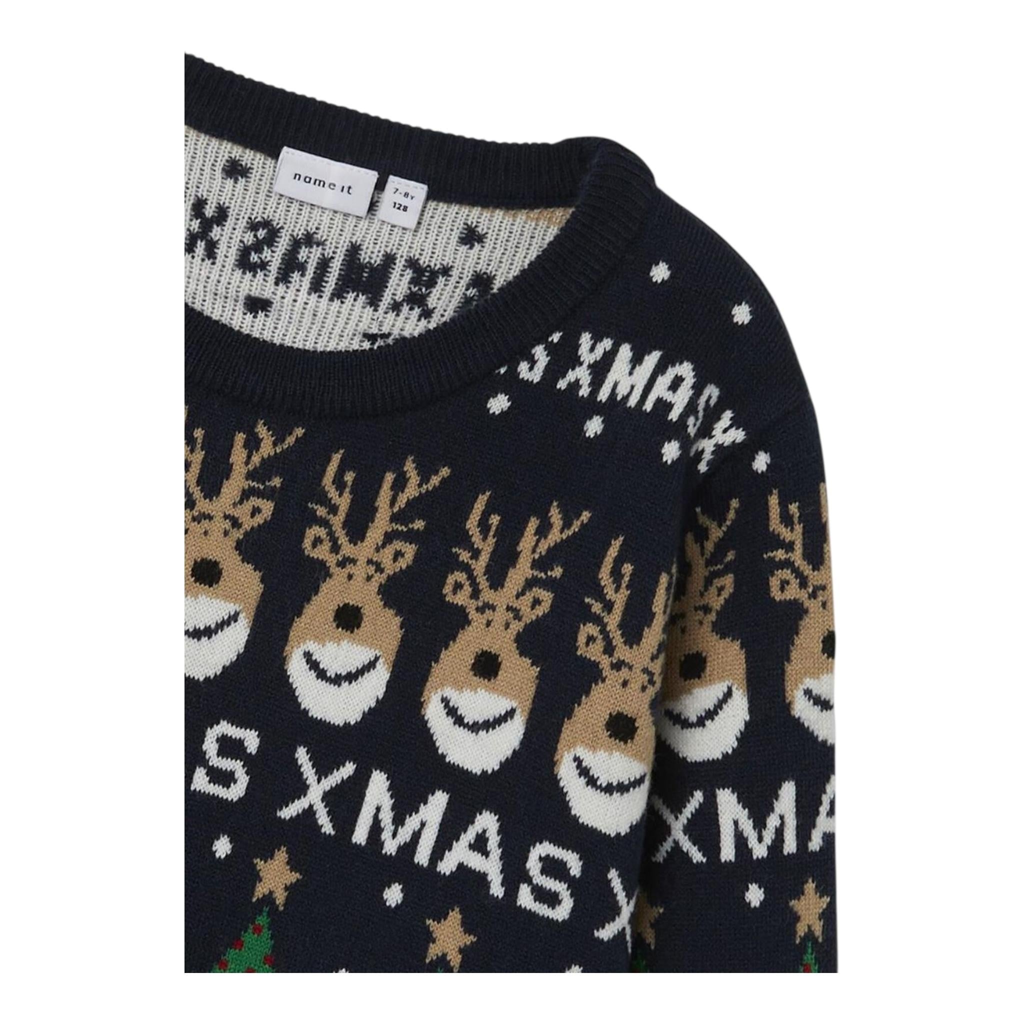 NAME IT maglia girocollo tinta unita con fantasia natalizia Blu per Bambino 13222181 BLU NAME IT