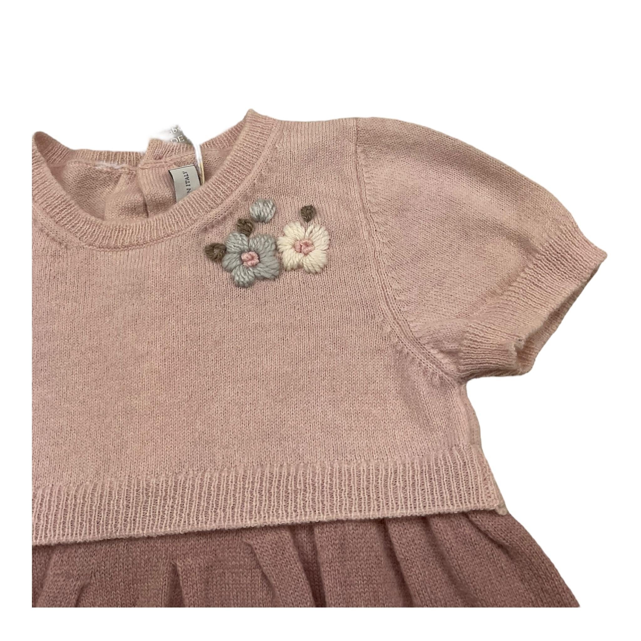 PER TE abito mezza manica tinta unita con ricami Rosa per Neonata 44029 ROSA PER TE