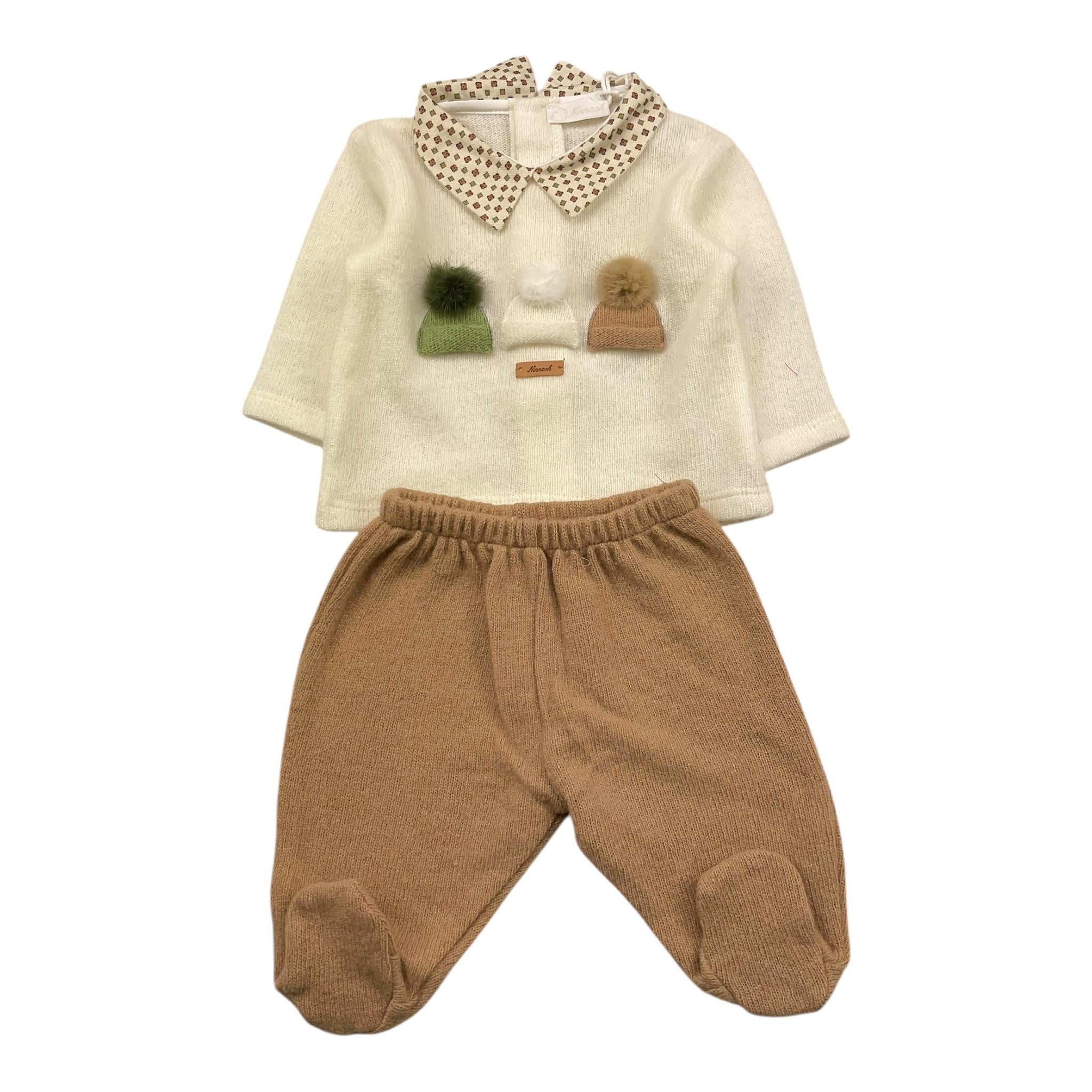 NINNAOH completo 2pz maglia-ghettina bicolore Beige/panna per Neonato I24263C BEIGE/PANNA NINNAOH