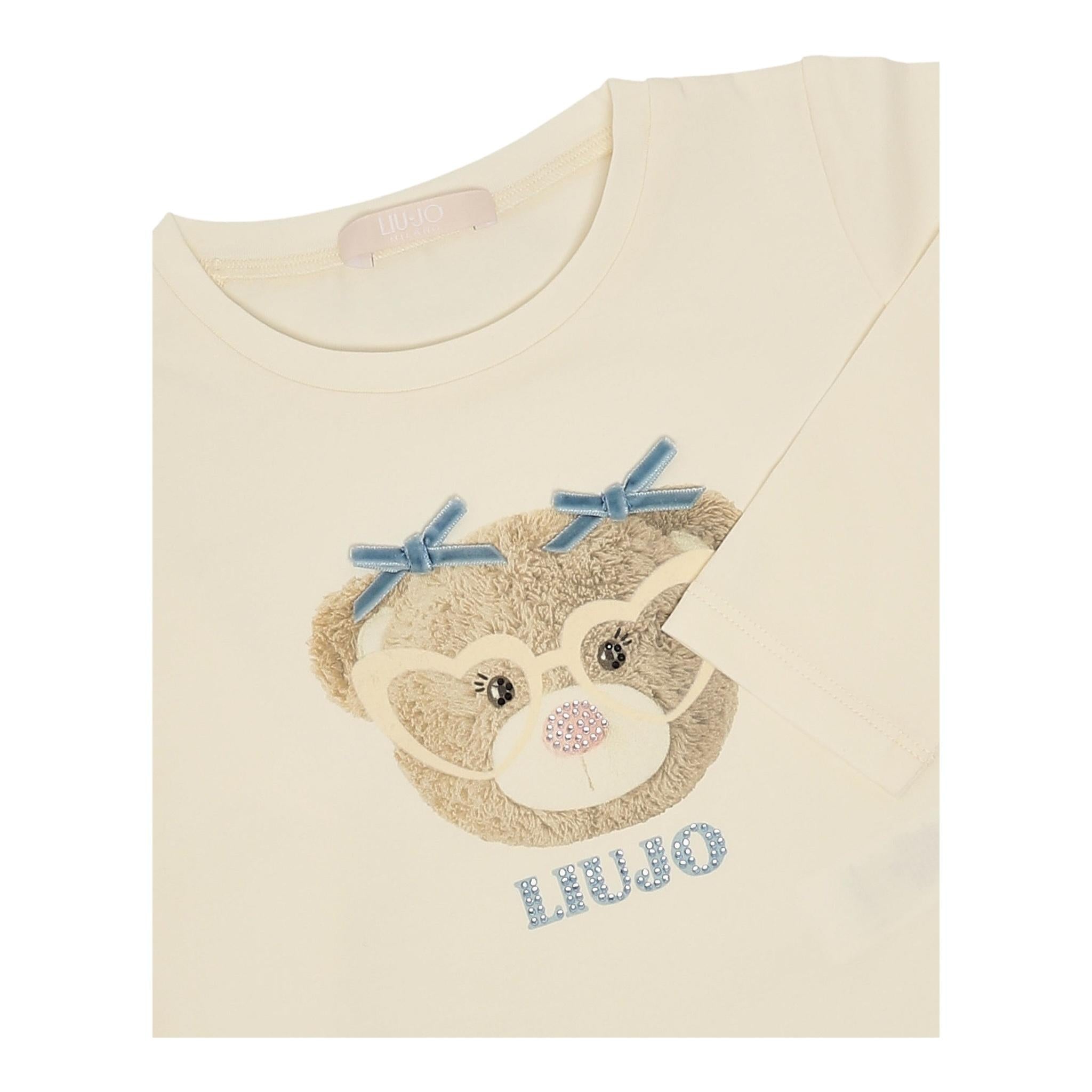 LIU JO shirt girocollo tinta unita con stampa in contrasto Panna per Bambina KF4068XX PANNA LIU JO