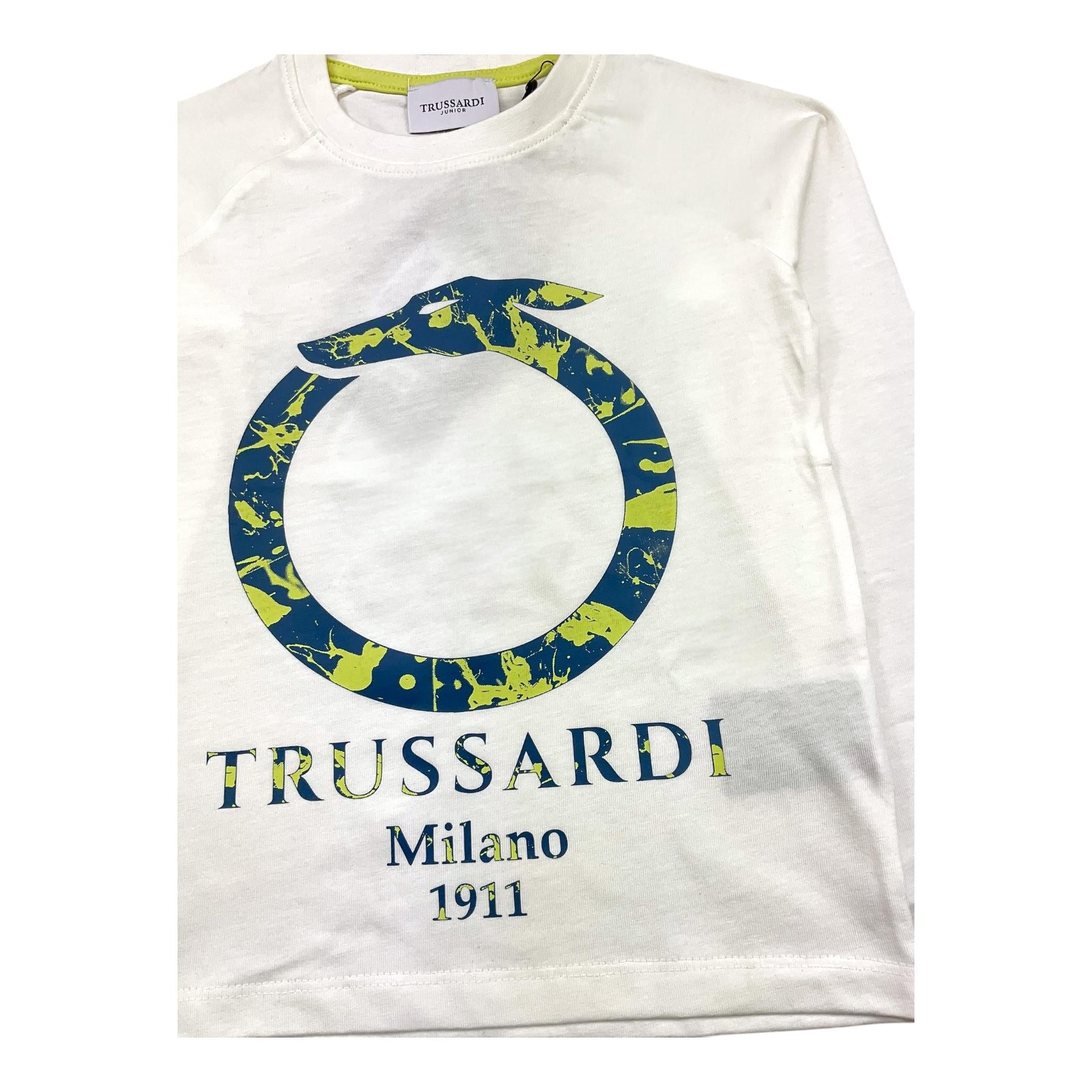 TRUSSARDI shirt girocollo tinta unita con stampa in contrasto Bianco per Bambino TIA24027TS BIANCO TRUSSARDI