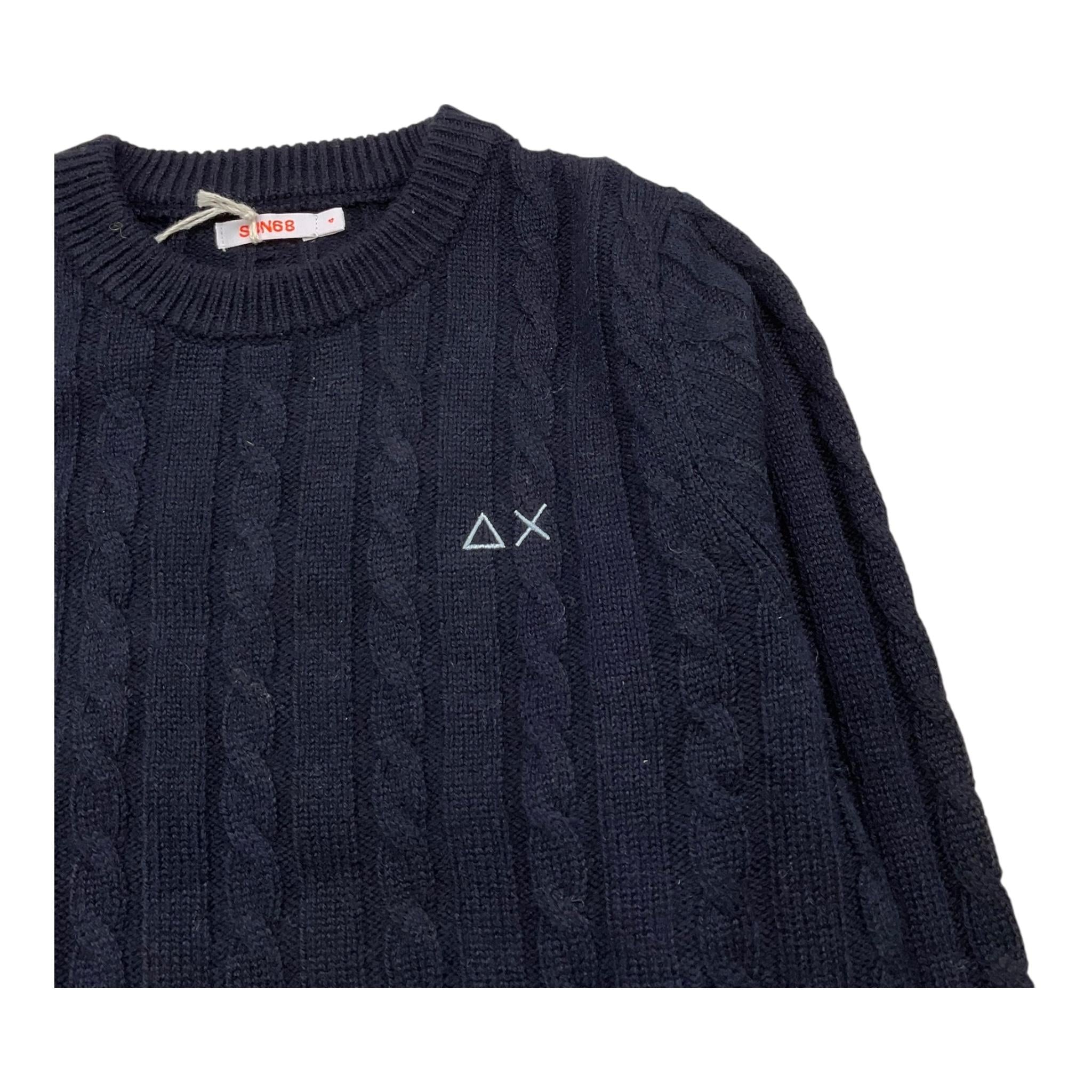 SUN68 maglia girocollo tinta unita con ricamo logo Blu per Bambino K44355XX BLU SUN68