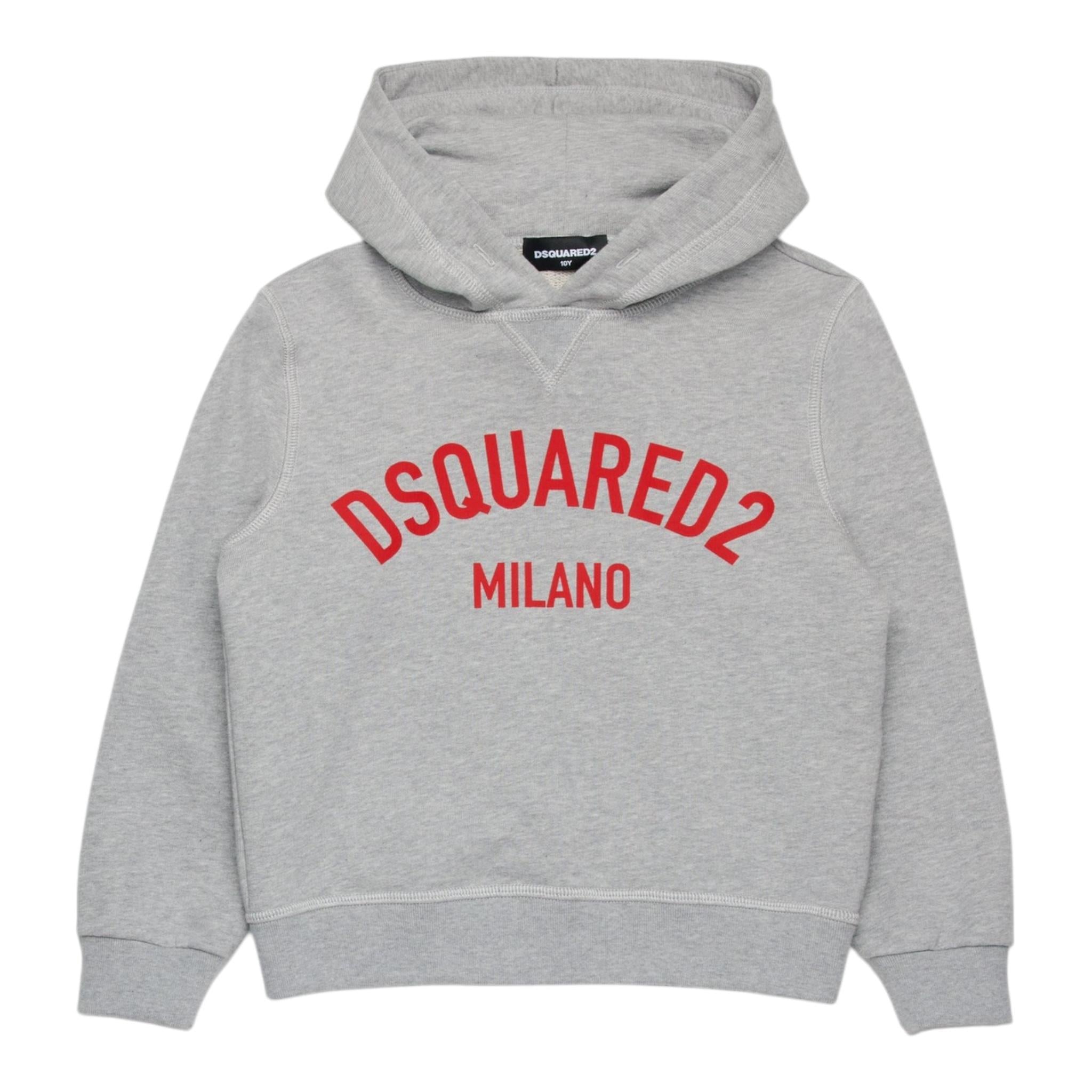 DSQUARED2 felpa chiusa con cappuccio tinta unita con stampa logo Grigio per Bambino DQ2616 GRIGIO DSQUARED2