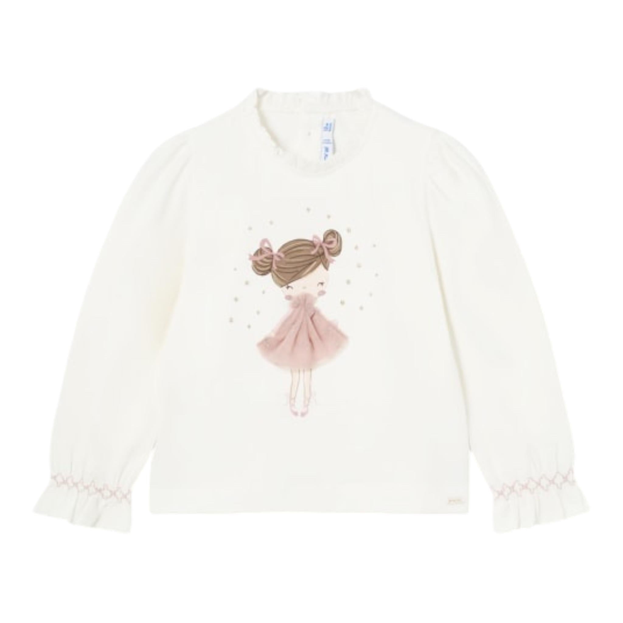 MAYORAL shirt girocollo tinta unita con stampa in contrasto Bianco per Bambina 2048X BIANCO MAYORAL