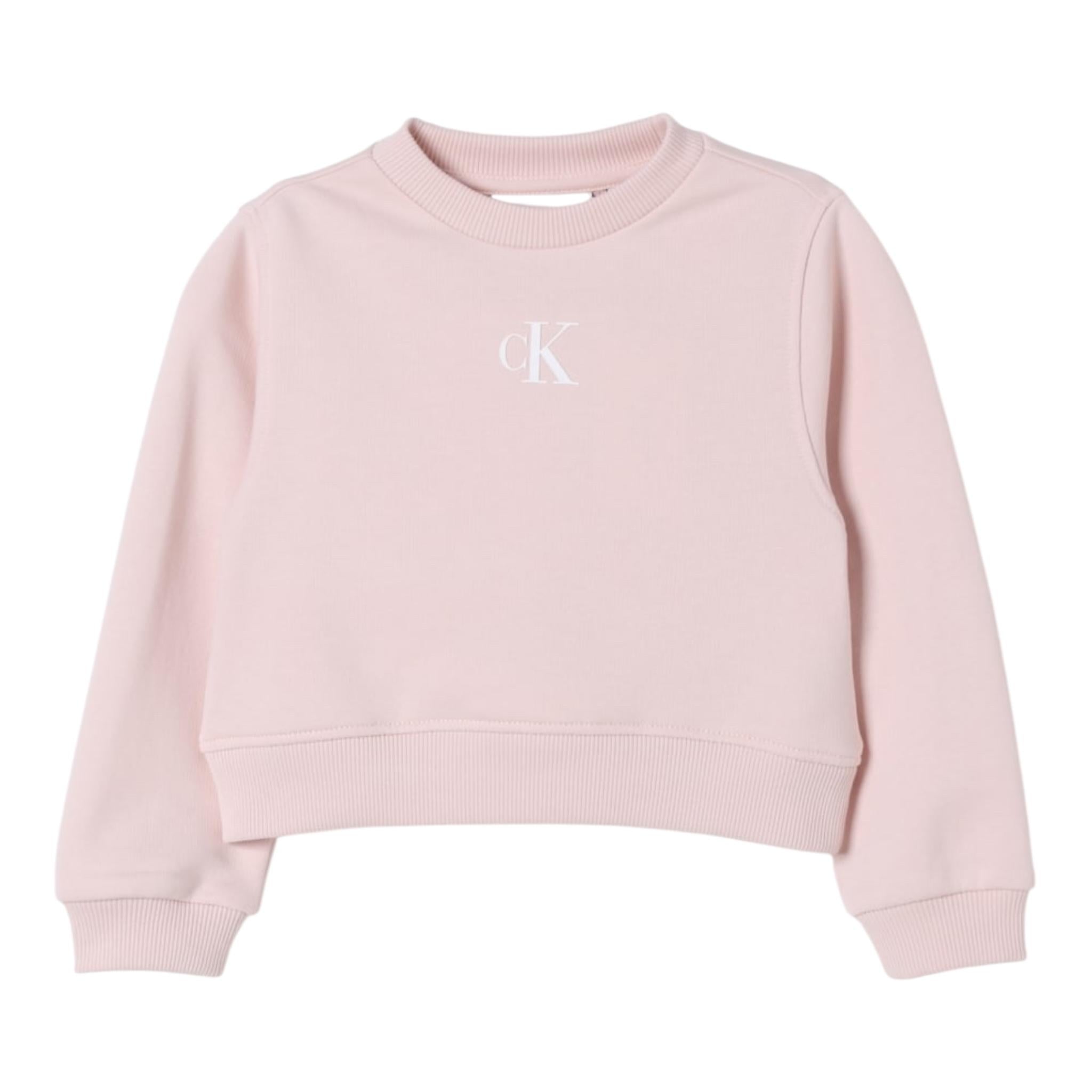 CALVIN KLEIN felpa girocollo tinta unita con logo Rosa per Bambina IG0IG02639 ROSA CALVIN KLEIN