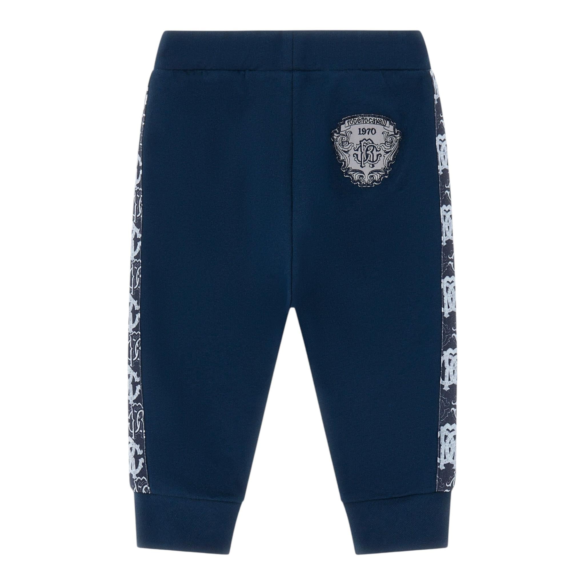 ROBERTO CAVALLI pantalone tuta tinta unita con stampa logo Blu per Neonato TJT231 BLU ROBERTO CAVALLI
